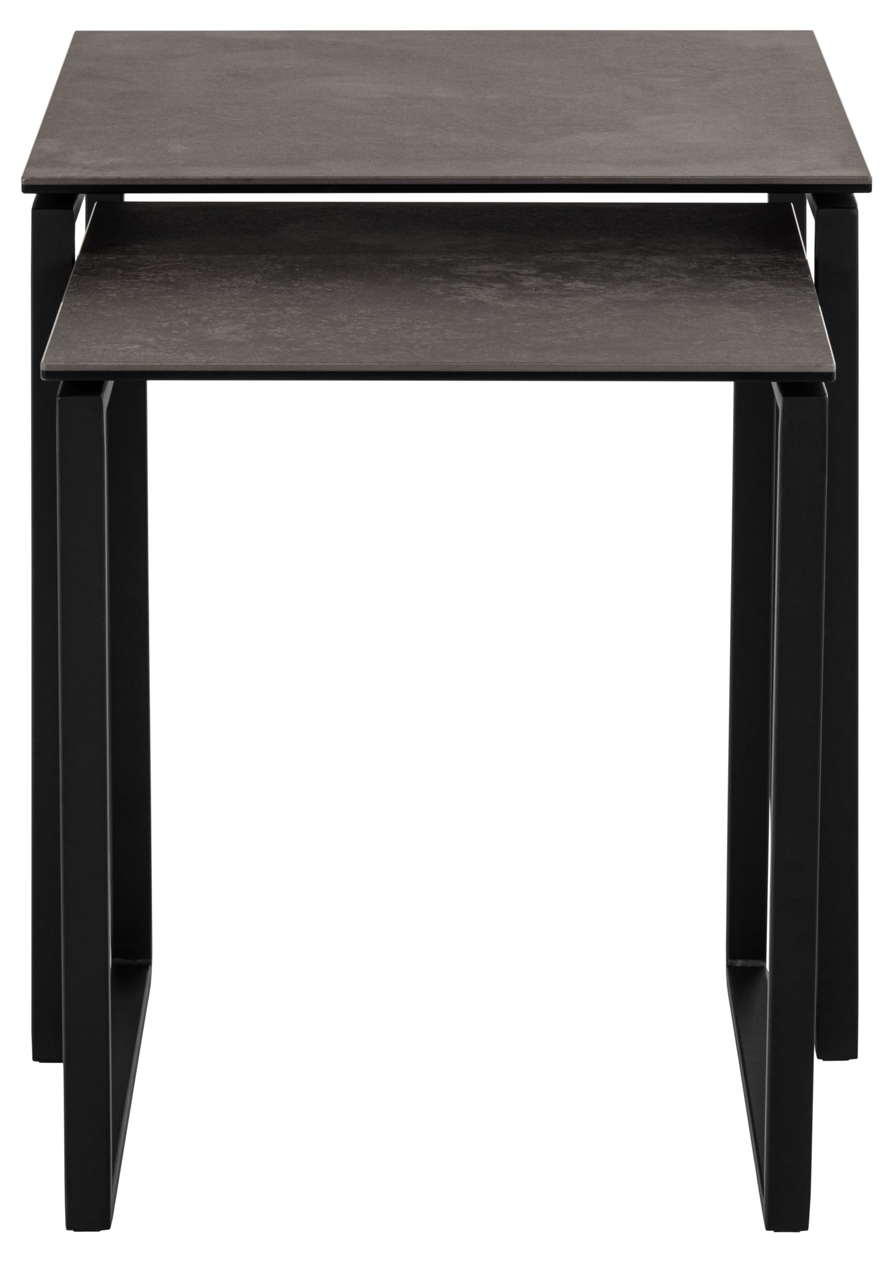 AC Design Furniture Jannis Quadrat Couchtischsatz, Tischplatte schwarz Fairbanks rau keramisch, Kufe Gestell matt schwarz rau pulverbeschichtet Stahl mit Satz aus 2 stück, 50x50x55 cm