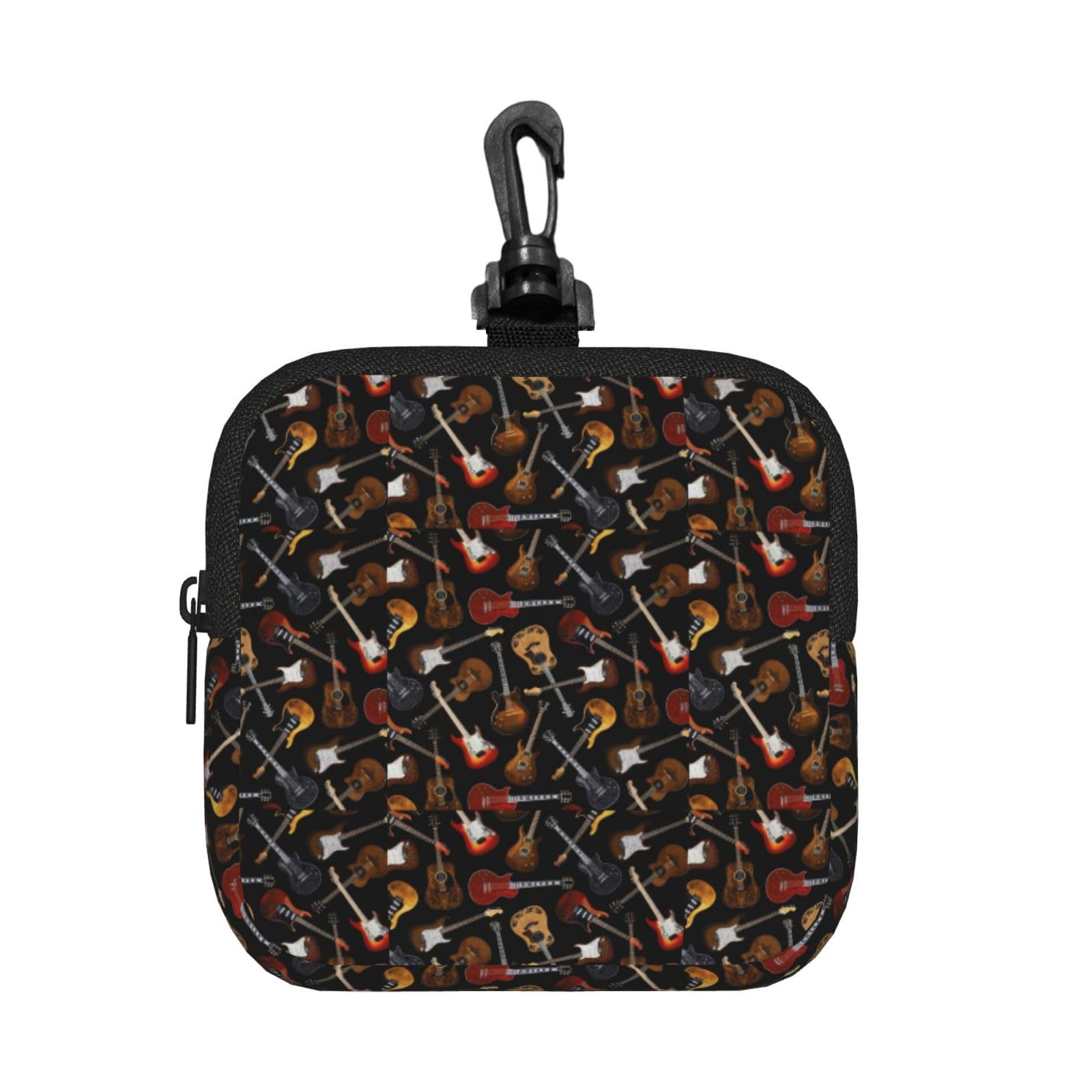 Ercgad Unisex Black Guitars Print Square Storage Bag Travel Toiletry Cosmetic Organizer Pouch Lightweight Reusable