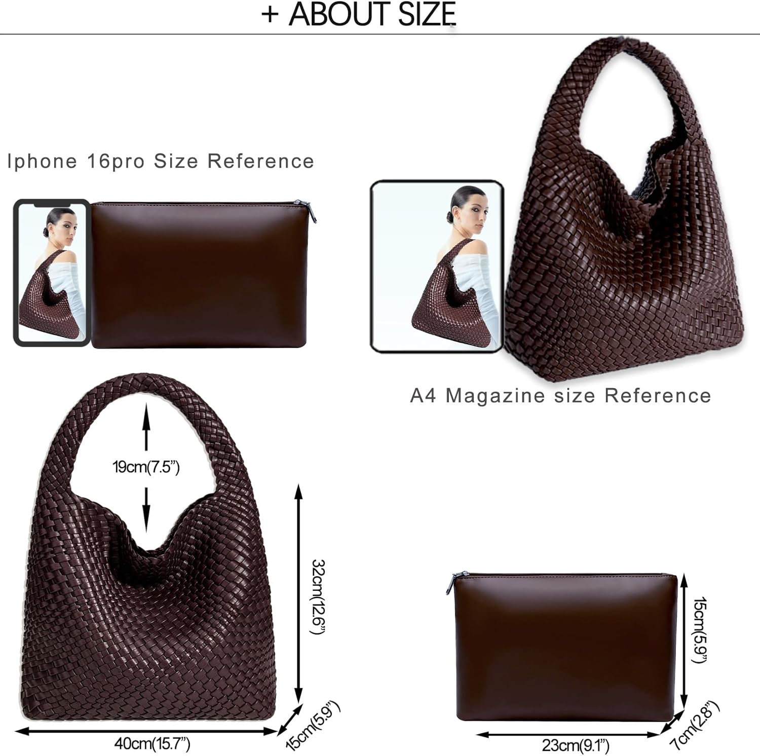 JINMANXUE Woven Tote Bag for Women, Fashion Hobo Handbag, Travel Top-handle Shoulder Bag, Beach Underarm Bag with Purse (Mocha Coffee)