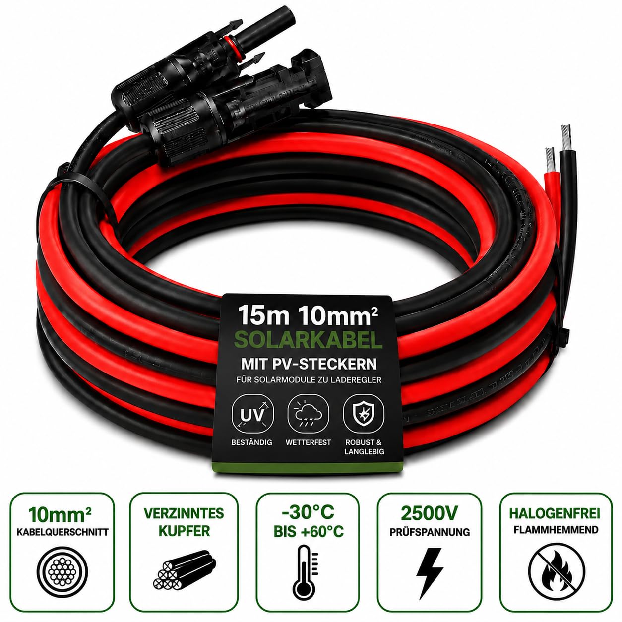 Offgridtec Cable de extensión solar de 15 m, 10 mm², con enchufe solar