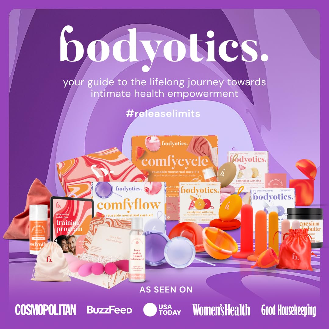 Bodyotics Comfydisc: 2 discos menstruales reutilizables (S y L) con cuerda extraíble para una fácil inserción y extracción, protección a prueba de fugas de 12 horas, silicona segura para el cuerpo e