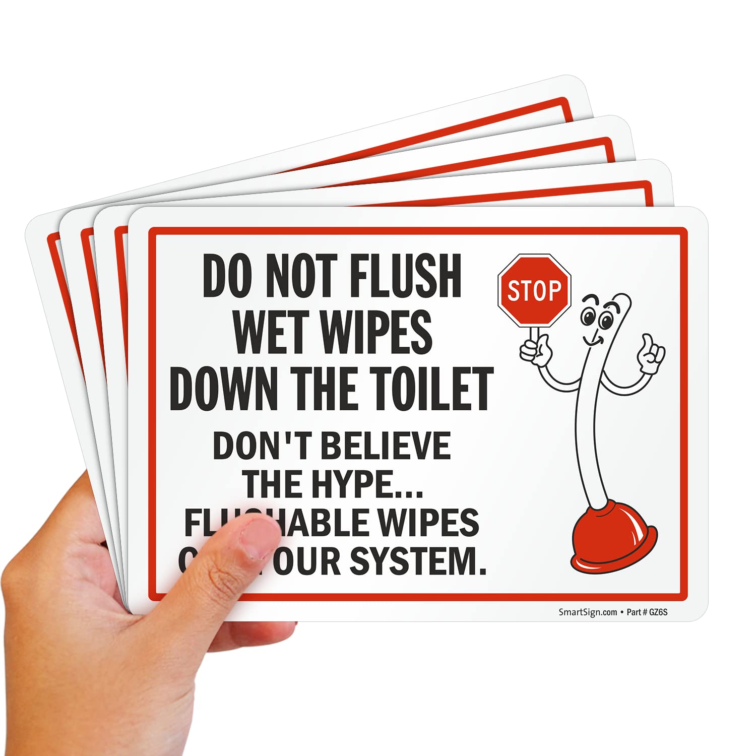 Buy SmartSign (Pack of 4) 5 x7 inch “Do Not Flush Wet Wipes Down The Toilet, Clog System” Labels