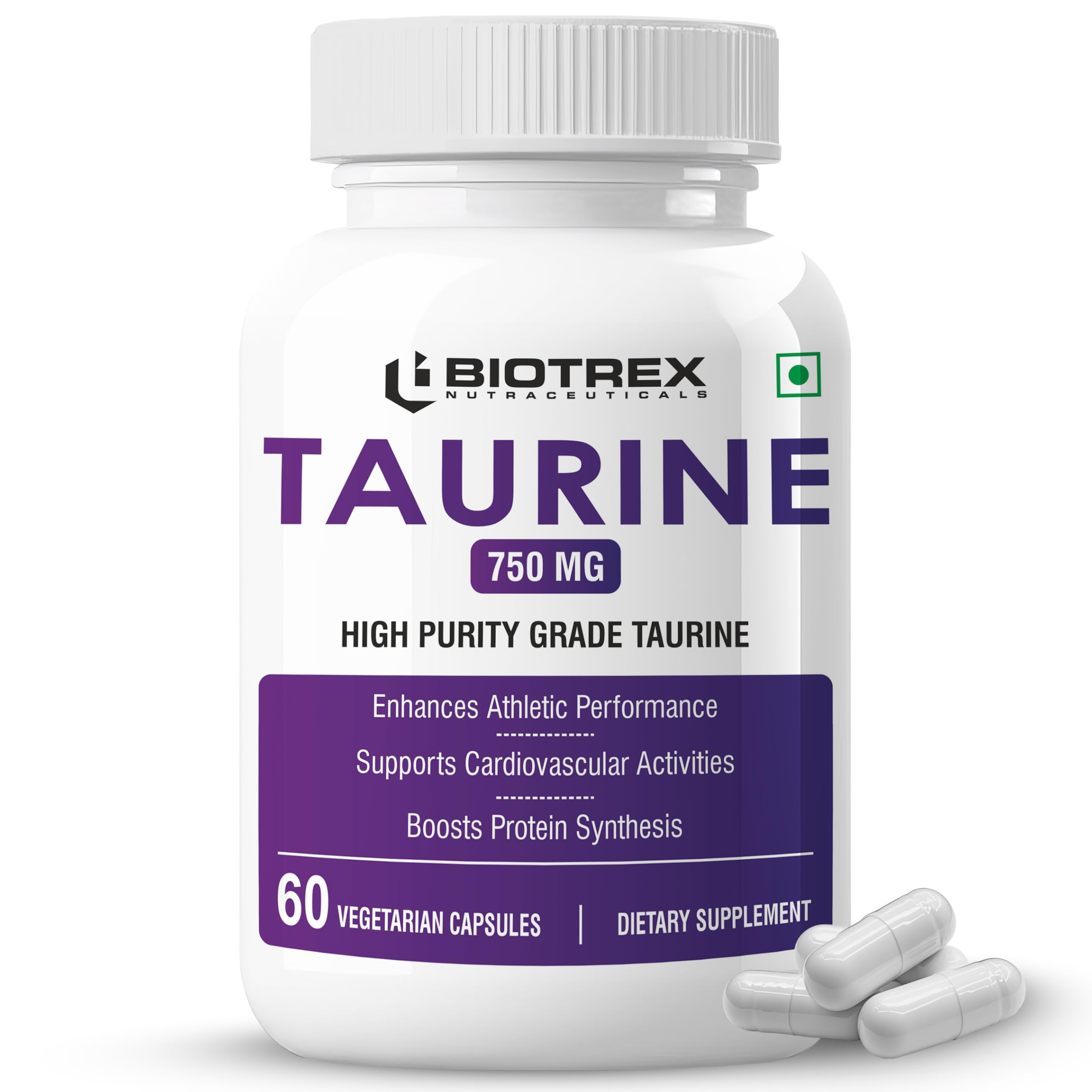 Biotrex Nutraceuticals Taurine 750mg | Antioxidant | Cardiovascular Health & Helps Enhanching Muscle Function | Eye Health | Amino Acid Supplement For Athletic Performance | Men & Women - 60 Veg Capsule-picture-23