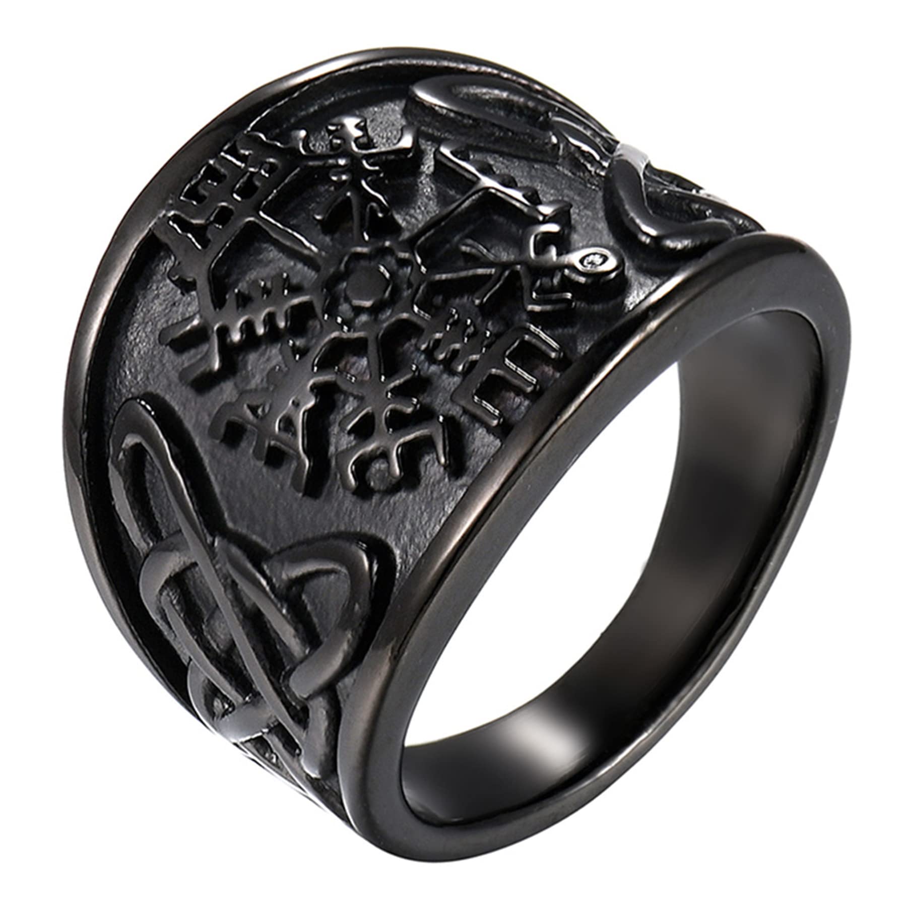JewelryWe Anillo de Hombre Acero Inoxidable Vintage Viking Rune Brújula Vegvisir Anillo Nudo Celta Anillo de Hombre Grabado Plata Oro Negro Tamaño US#7 a US#15