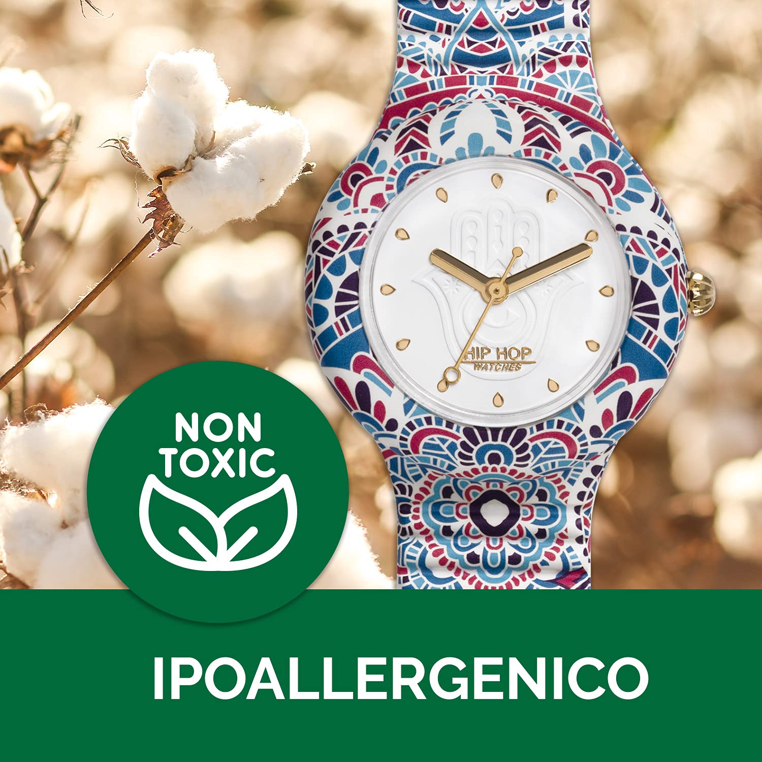 HIP HOP Orologio Solo Tempo Mandala, Orologio Donna Bianco con Stampa Mandala e Cinturino in Silicone Morbido Resistente all'Acqua