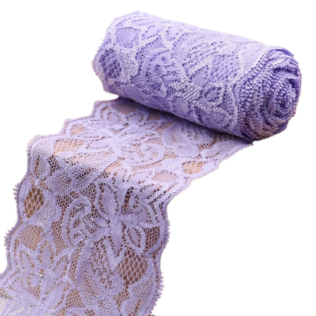 Cinta elástica con estampado Floral de LICRA con adorno de encaje de 8cm for envolver lazos for el pelo de boda(Navy Blue)