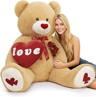- MorisMos 5 Ft Giant Teddy Bear, I Love You Huge Bear Plush for Girlfriend, Jumbo Love Heart 5 Feet Stuffed Animal Gifts for Boyfriend, Lover on Valentines, Anniversary, Birthday