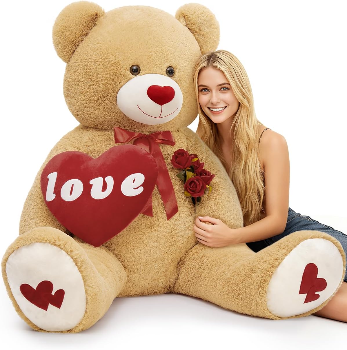 MorisMos 5 Ft Giant Teddy Bear, I Love You Huge Bear Plush for Girlfriend, Jumbo Love Heart 5 Feet Stuffed Animal Gifts for Boyfriend, Lover on Valentines, Anniversary, Birthday