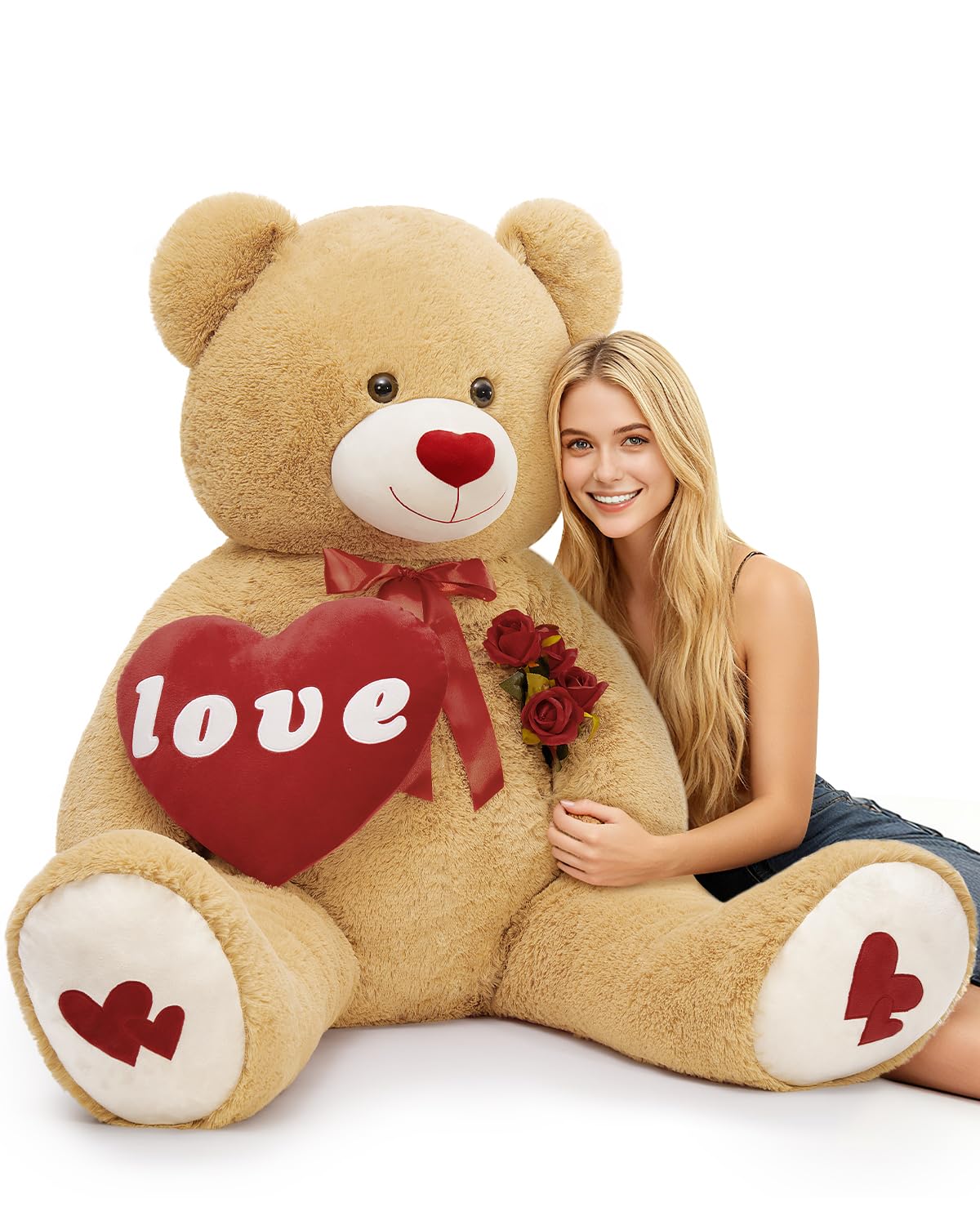 MorisMos 5 Ft Giant Teddy Bear, I Love You Huge Bear Plush for Girlfriend, Jumbo Love Heart 5 Feet Stuffed Animal Gifts for Boyfriend, Lover on Valentines, Anniversary, Birthday