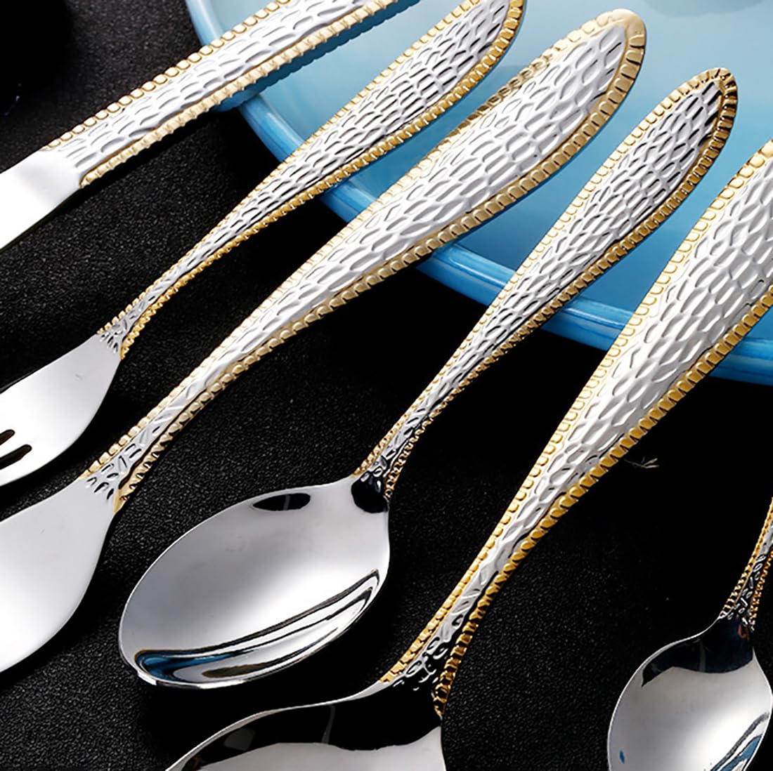 Flatware Set 84 Piece Silverware Set for 14 Hammered Handle Food-Grade Stainless Steel Halloween Essentials Christmas