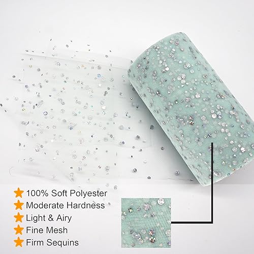 Miniatura 4 de Rollos de tela de tul con purpurina de 6 pulgadas, 50 yardas (150 pies) de cinta brillante con lentejuelas y lunares para bricolaje, falda tutú,