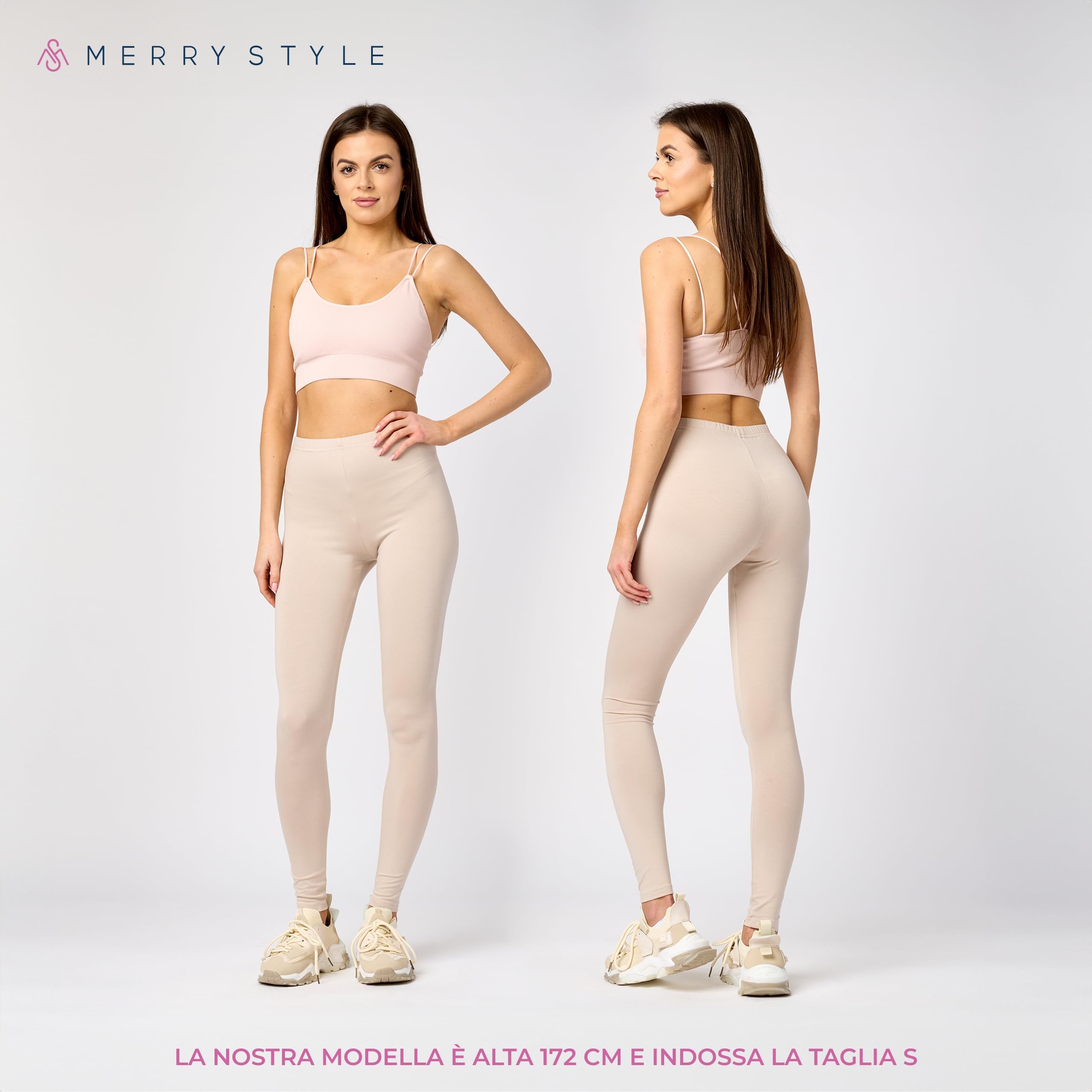 Merry Style Leggings Lunghi Donna in Viscosa con Elastan Ampia Pantaloni Donna Banda Elastica Leggins Donna per Casa Palestra Tempo Libero MS10-143