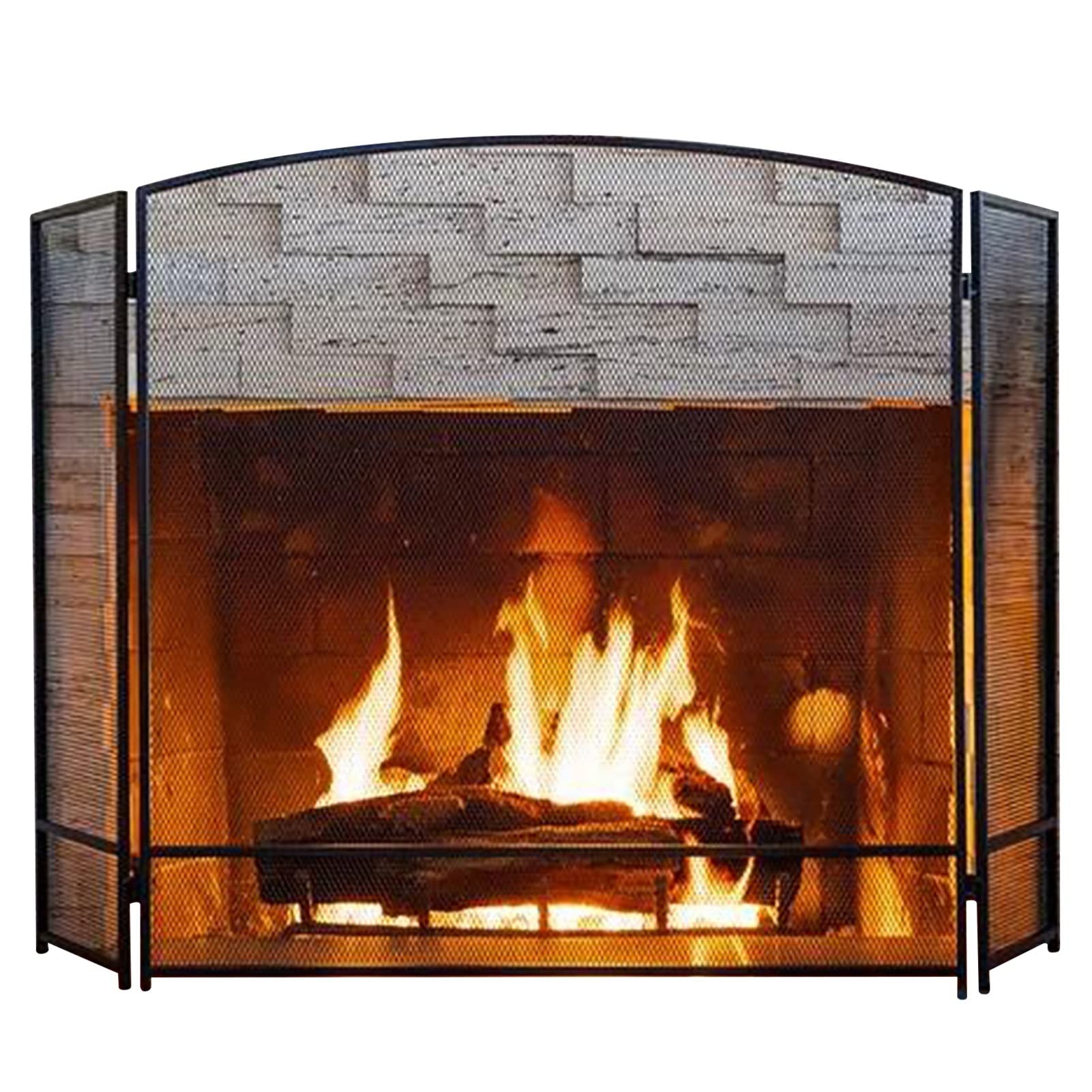 ZIMGOD Salvachispas Chimenea Pantalla de Protección contra Incendios Plegable de Tres Pliegues, Protector de Seguridad Antichispas Negro, Barrera de Protección para Chimenea Arqueada(89cm/35)