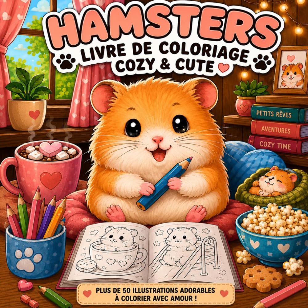 Hamsters Cuzy & Cute: Livre de coloriage rempli de hamsters adorables, de scènes cosy et de moments réconfortants à colorier.
