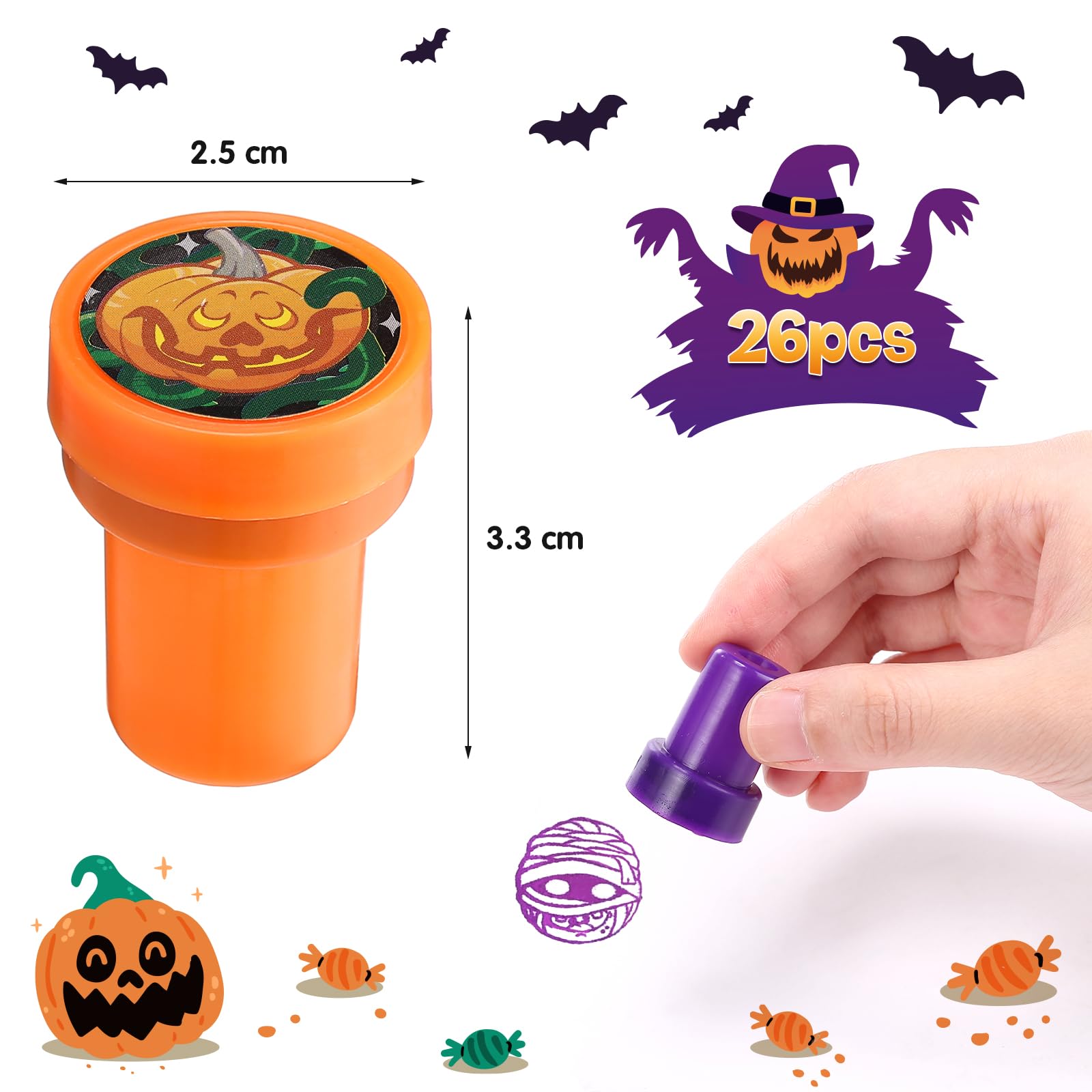 Kesote Pieczątki dla dzieci, 26 stempli, Halloween, zestaw upominkowy, dekoracja na imprezę