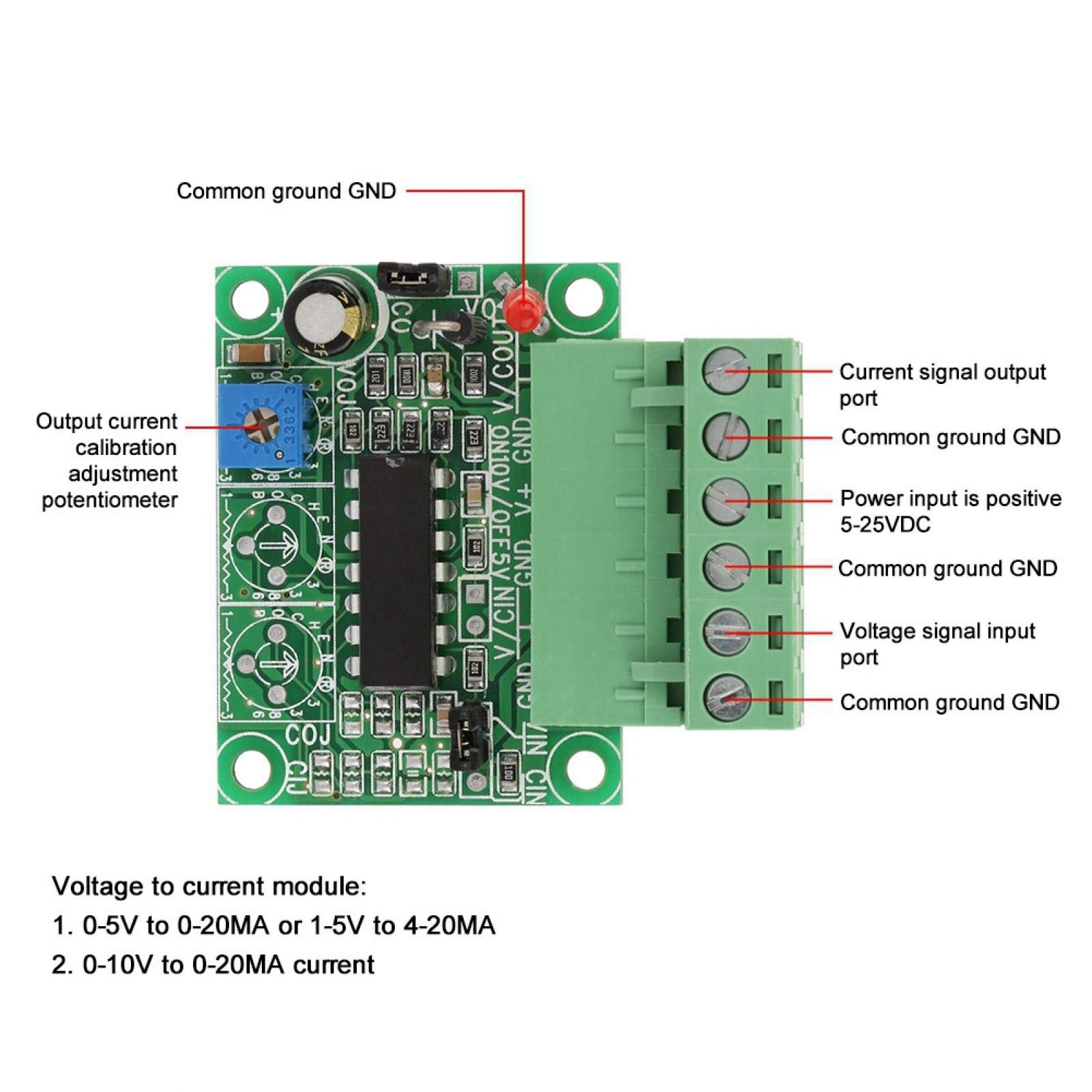 Convertitore di Tensione da Corrente a Tensione, 0-10V a 0-20MA Modulo, 1-5V a 4-20MA Modulo V/C, 0-5V/10V/1-5V a 0-20MA/4-20MA Tensione al Modulo V/C Corrente