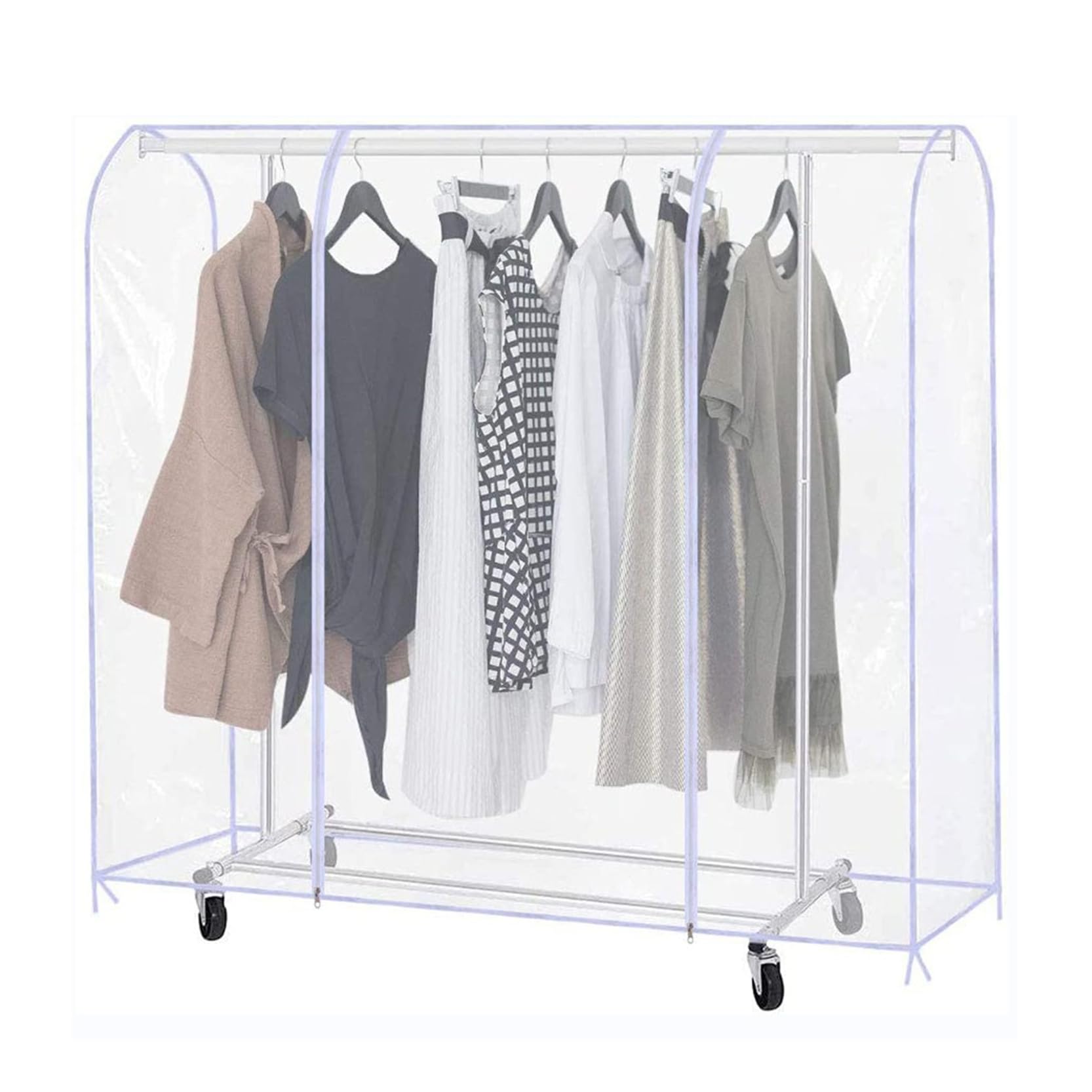 Kleiderstangenabdeckung mit 2 Reißverschlüssen, transparente/klare Kleiderständerabdeckung, groß, staubdicht und wasserdicht aus PEVA, Schutzhülle für Kleiderbügel zur Aufbewahrung von Kleid