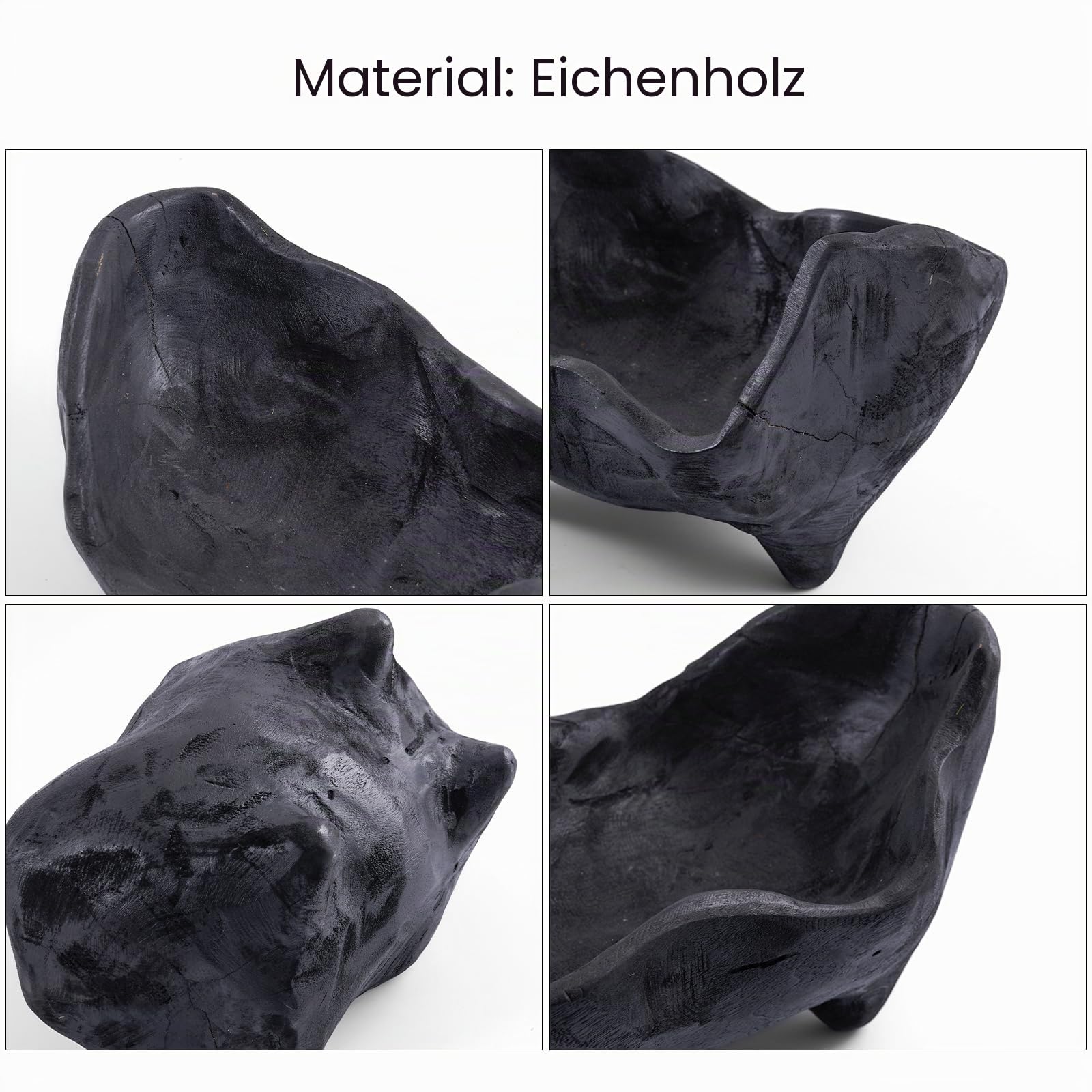DN DECONATION Deko Schale Schwarz aus Eichenholz Dekoschale Unregelmäßig Holzschale Teak Bonbon Schale 23,5x14 cm Ablageschale Natur Schlüsselablage für Tischdeko Wohnzimmer, Küche, Flur