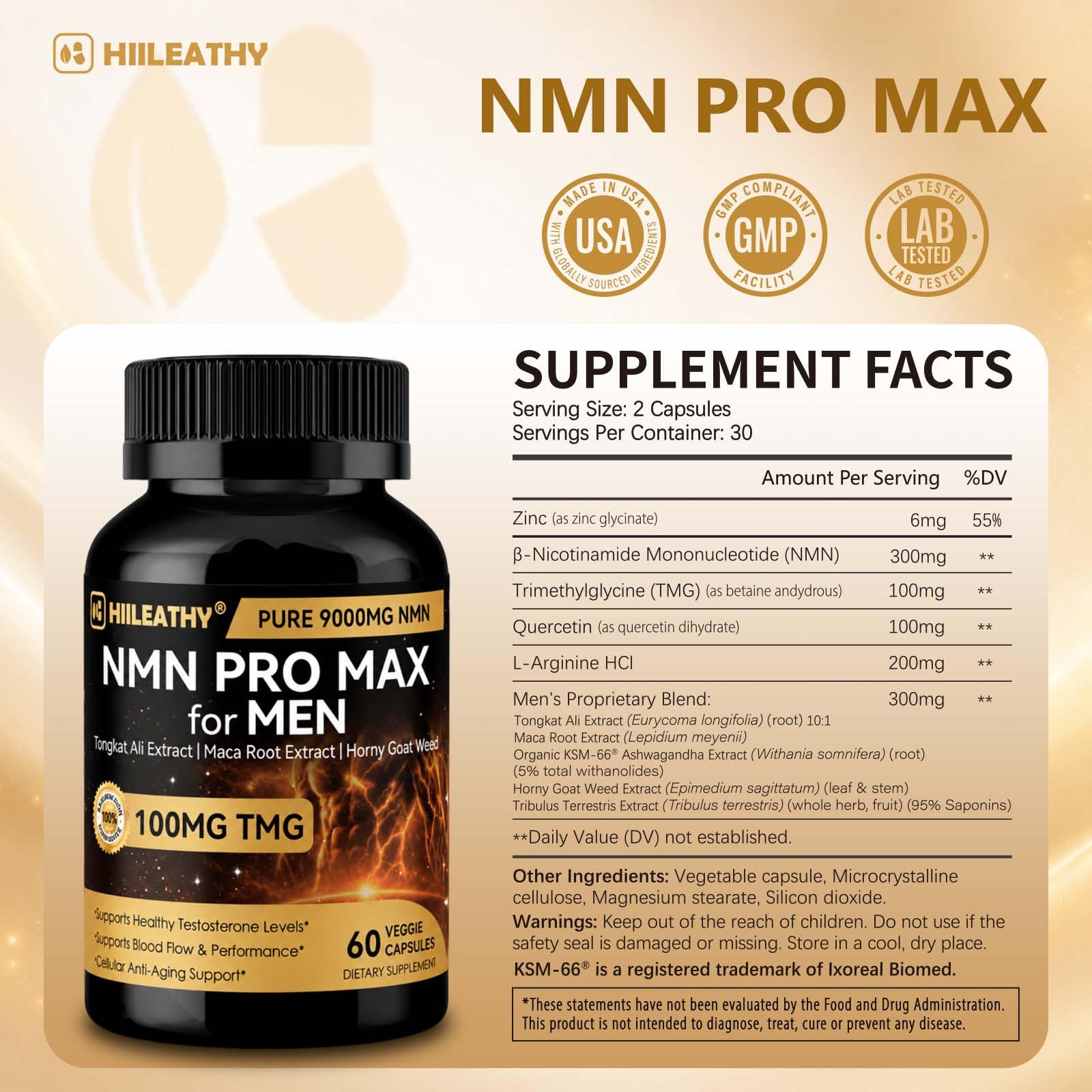 NMN Supplement, NMN for Men Women 10 in 1 Formula, Pure NMN Supplement for Energy Vitality Stamina Boost 60Capsules — Amazon image 6