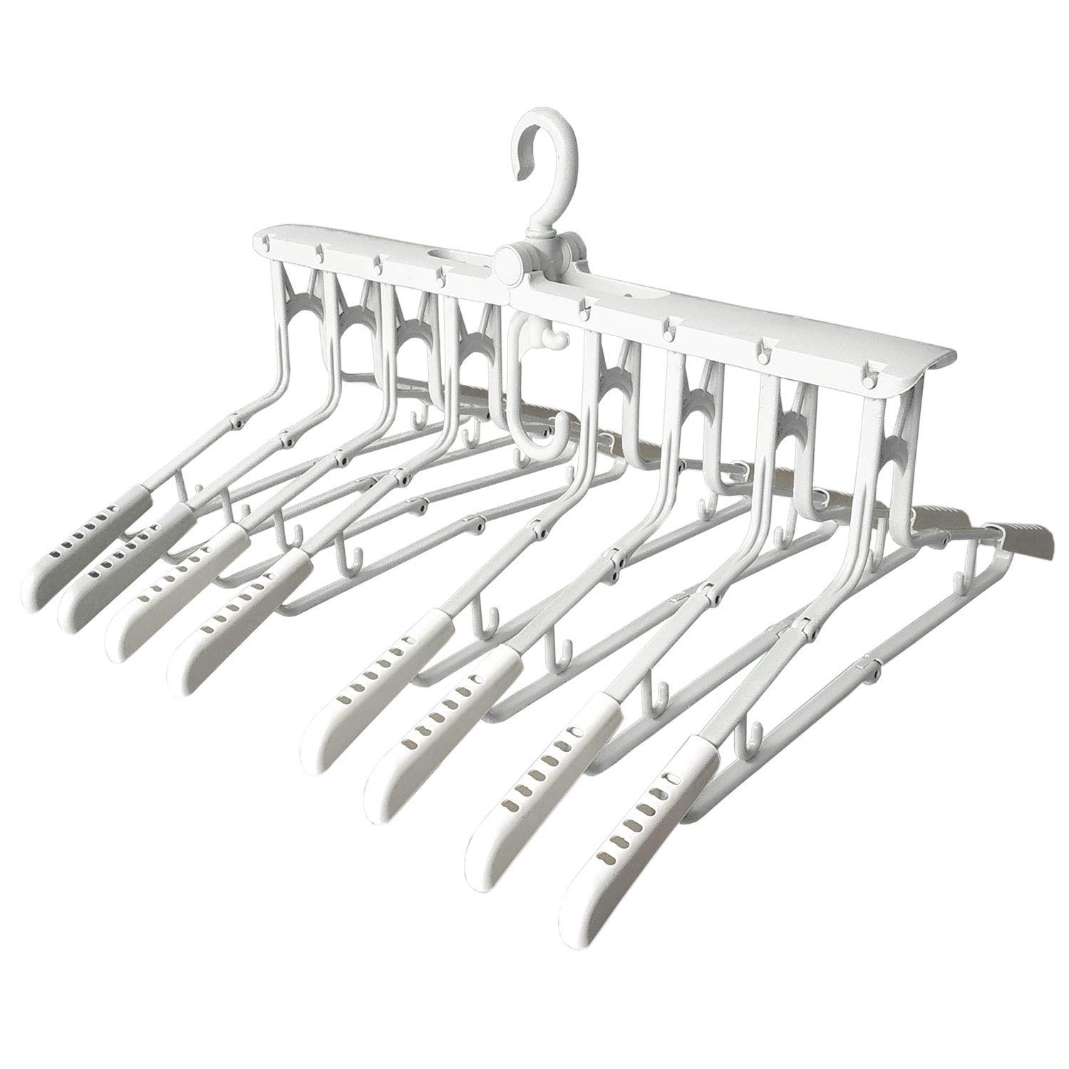 Thrink 8-in-1 Folding Clothes Hangers With 360° Rotation | Collapsible Space Saving Sturdy Hanger Is Made With Strong PP Plastic | Folded: W61cm x D15cm x H61cm - unfolded: W52cm x D36-49cm x H30cm