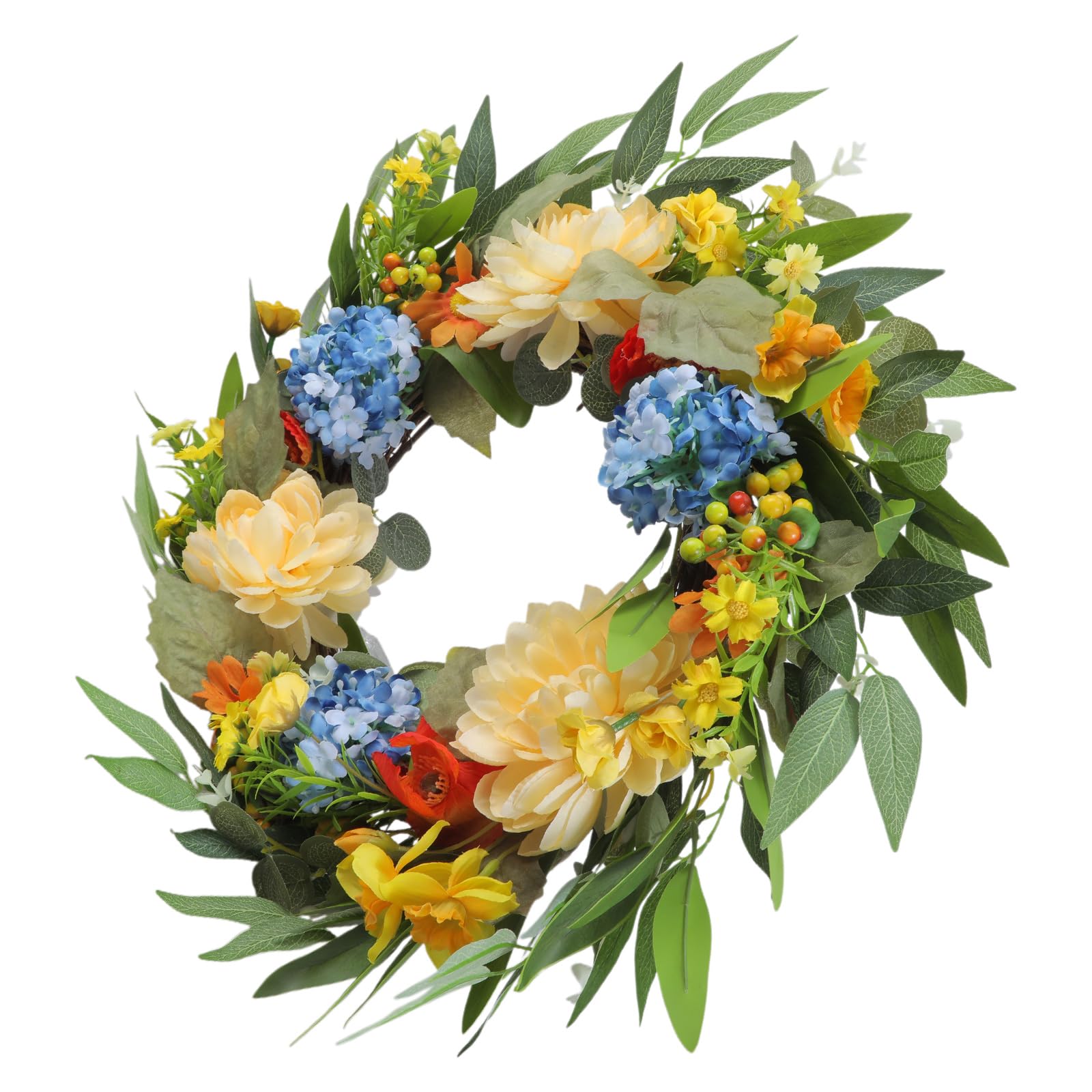 Artificial Flower Wreath Round Wreath Seasonal Welcome Door Decors for Spring Outdoor Flower