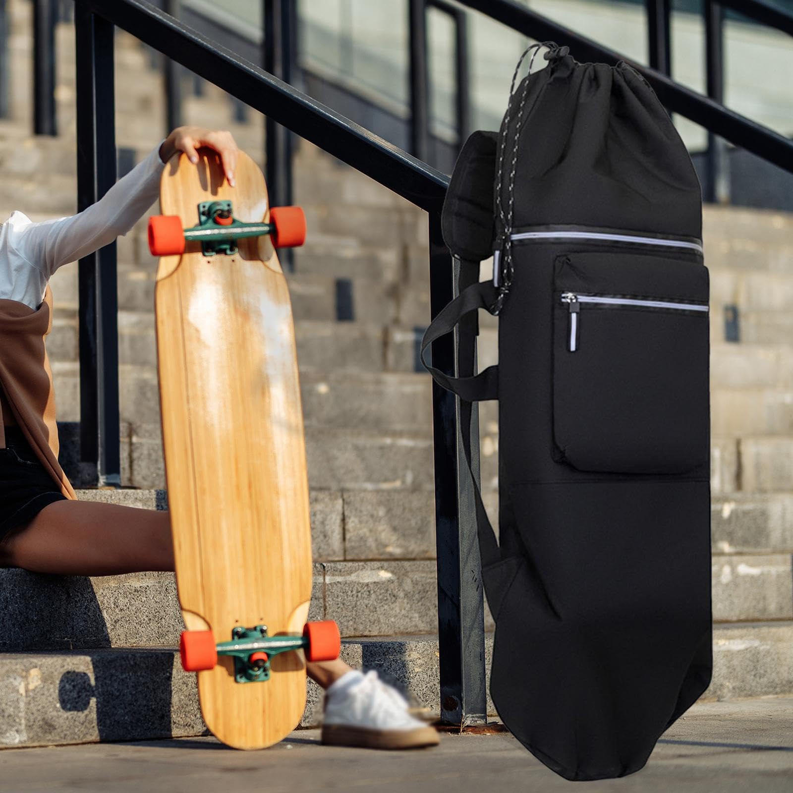B Baosity Sac à Dos Skateboard Grande Capacité avec Fermeture à Cordon Bandoulière Réglable en Tissu Oxford Imperméable Rangement Polyvalent pour Les Activités