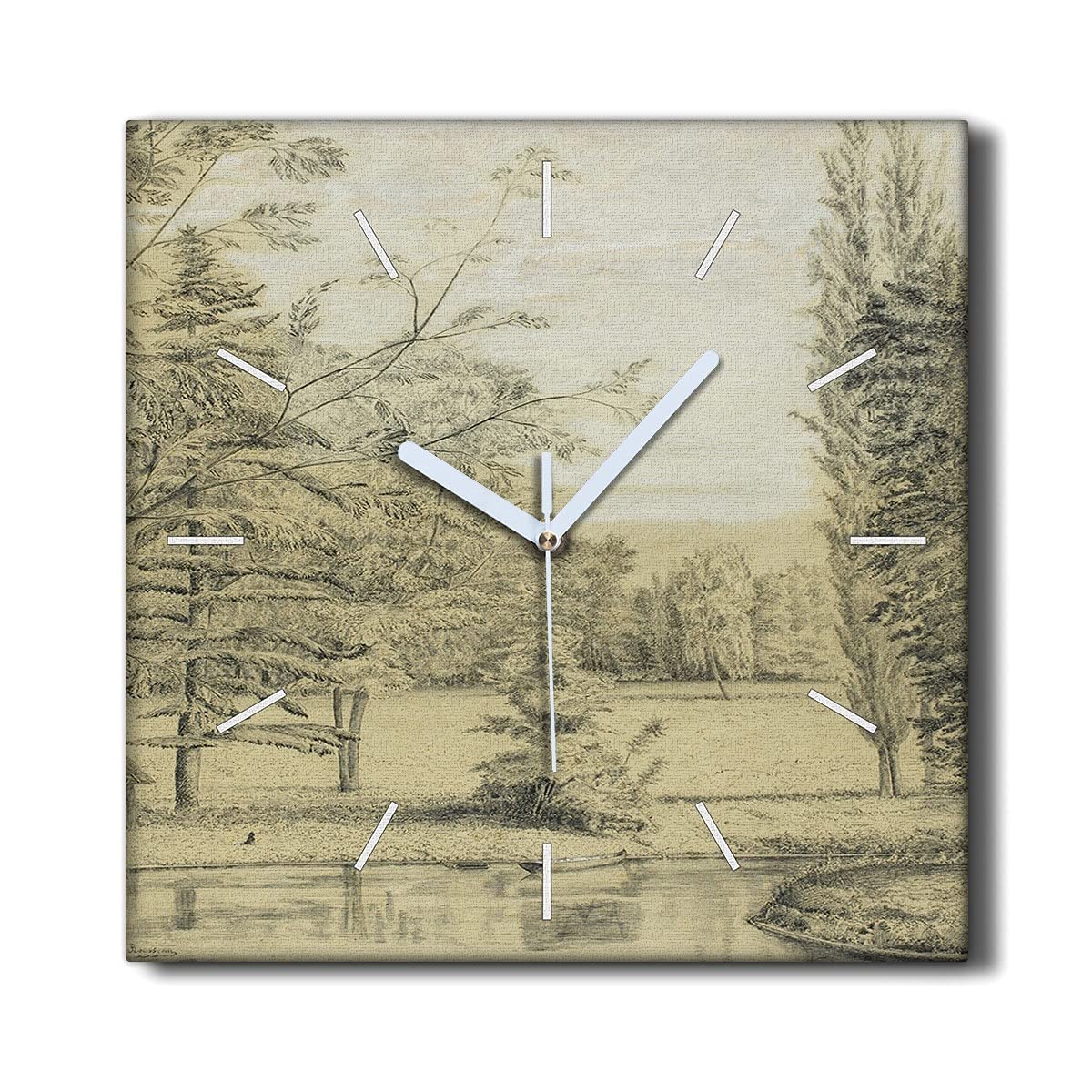 Horloge sur toile 30x30cm Coloray pour décoration murale de salon motif l'eau de la forêt