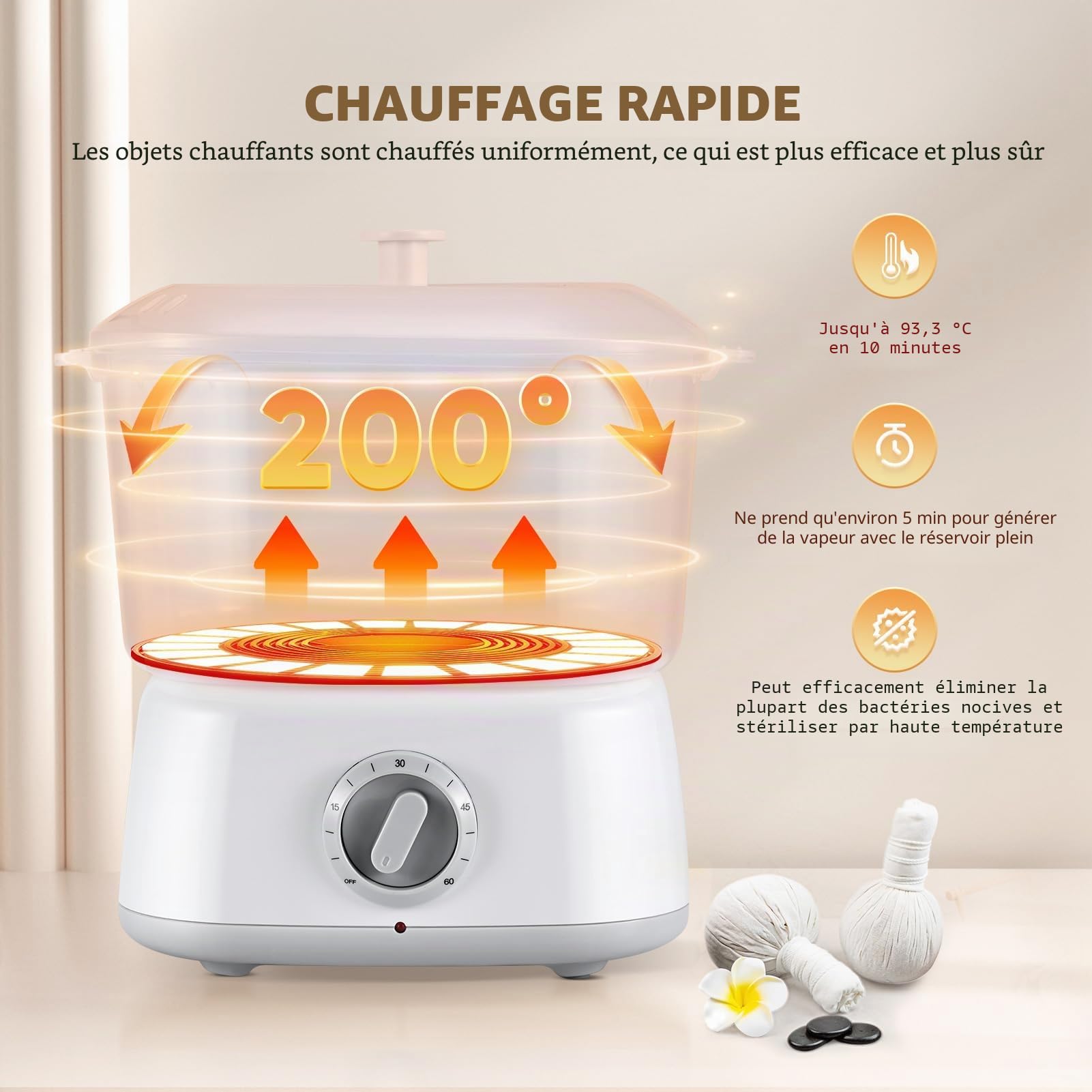 Chauffe-serviettes, défroisseur à vapeur avec clip pour serviette, grande capacité de 3 L, chauffe-serviettes de beauté, chauffe-serviettes chaudes à chauffage rapide pour le visage, barbier