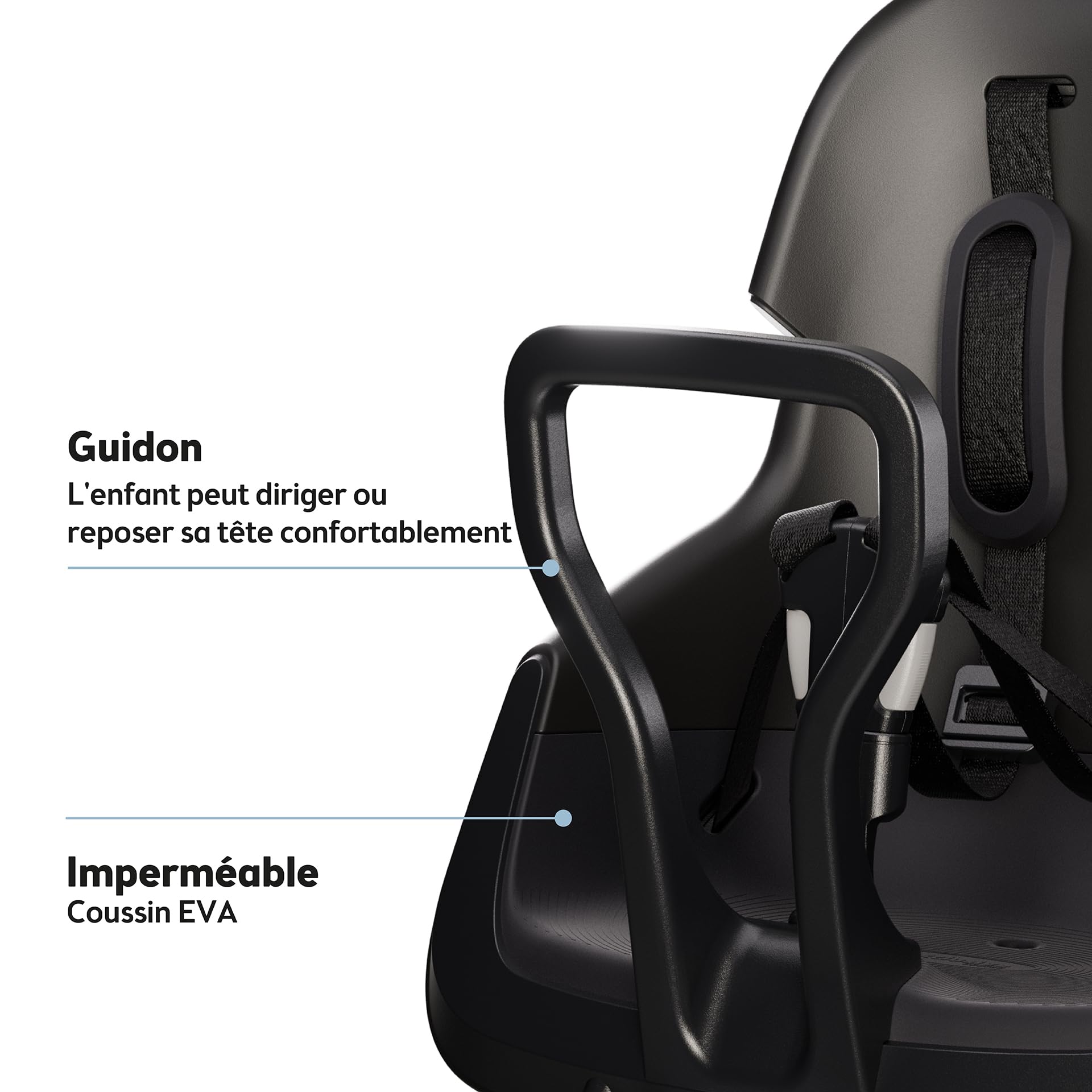 Siège Jeune Enfant Vélo Frontale Bobike Evolve Mini Sécurisé avec Design Enveloppant, Fixation au Tube de Direction et Confort Optimal