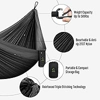 Vista 5 de Grassman Hamaca de camping doble y individual hamaca portátil con correas de árbol, hamacas de paracaídas de nailon ligero, accesorios
