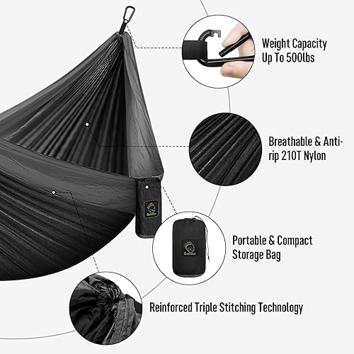 Miniatura 5 de Grassman Hamaca de camping doble y individual hamaca portátil con correas de árbol, hamacas de paracaídas de nailon ligero, accesorios de