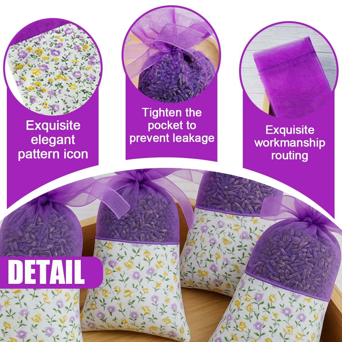 Sachet Lavande Vide, Lot De 20 Pièces, Cordon De Serrage En Gaze Et Coton, Sachets En Organza, Sacs Vides En Coton, Tissu Pour Épices, Herbes Et Armoires, Lavande Séchée(Violet)