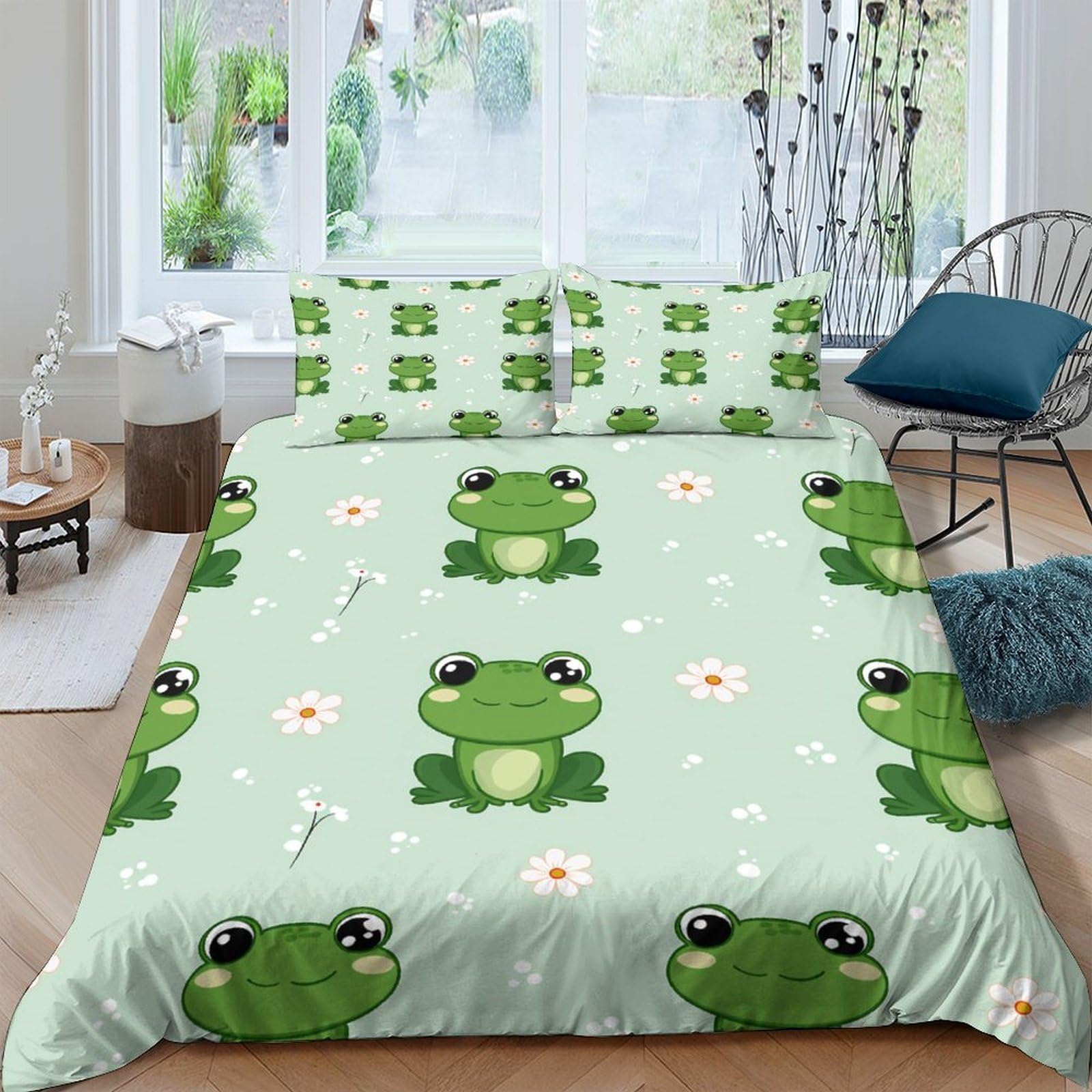 Ctjqhvkz Style-7 3D Printed Green Frog Daisy Fitted Sheet Microfiber Soft Anti-Slip Bed Cover Mint Cartoon For Bedroom Guest Room Single（135X200cm）