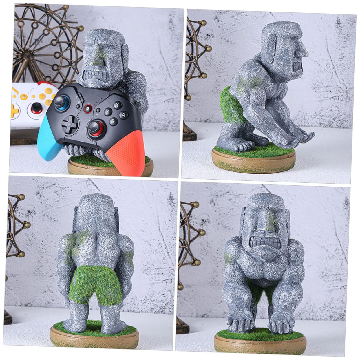 jojofuny Supporto Per Controller Di Gioco in Resina a Forma Di Statua Moai, Organizer Decorativo Da Tavolo Per Appassionati Di Gaming, Supporto Resistente e Originale Per Maniglie Di Gioco