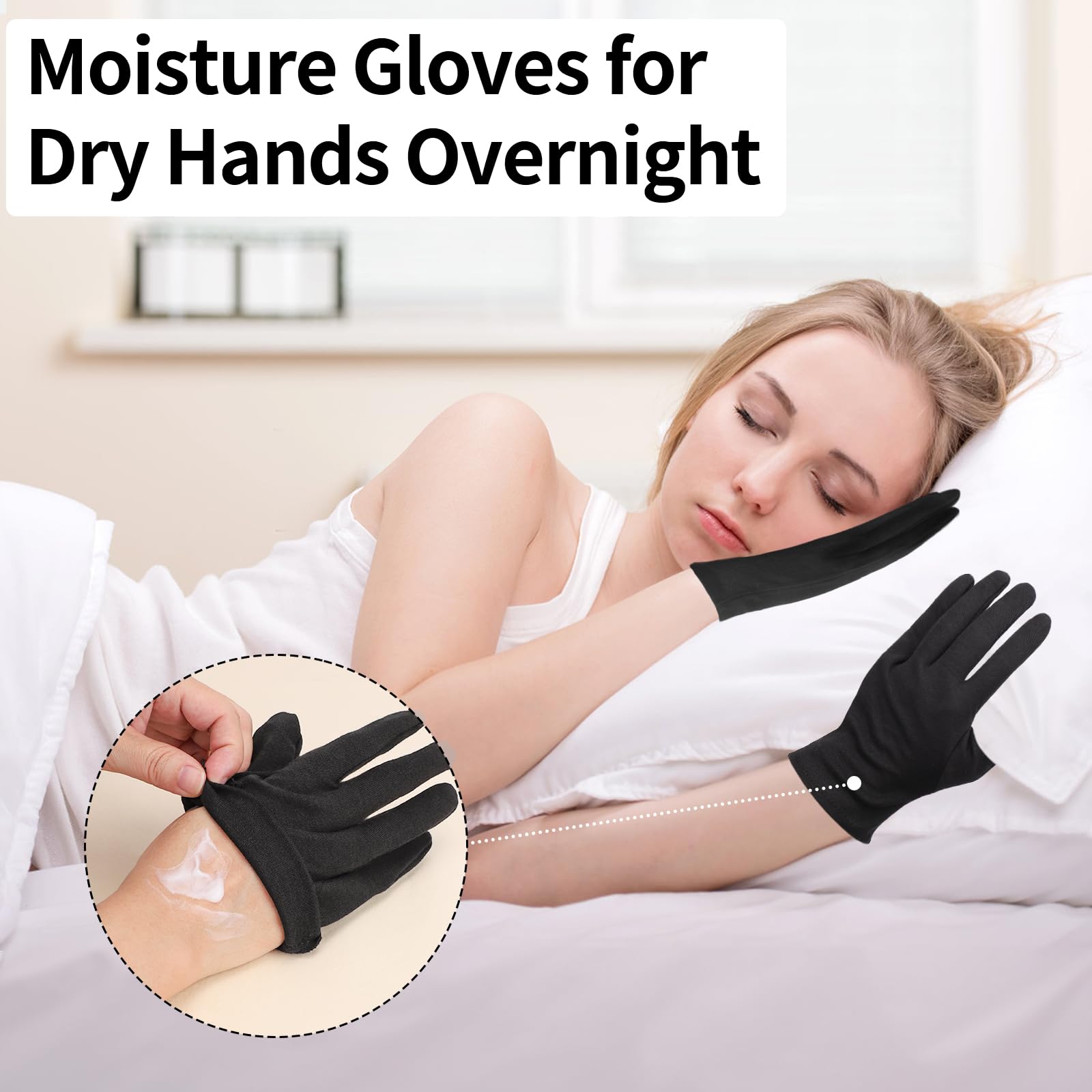5 pares de guantes pequeños de algodón negro para dormir las manos secas, guantes de trabajo negros para manejo de monedas, joyas, fotografía, para hombres y mujeres, con 20 calcomanías para