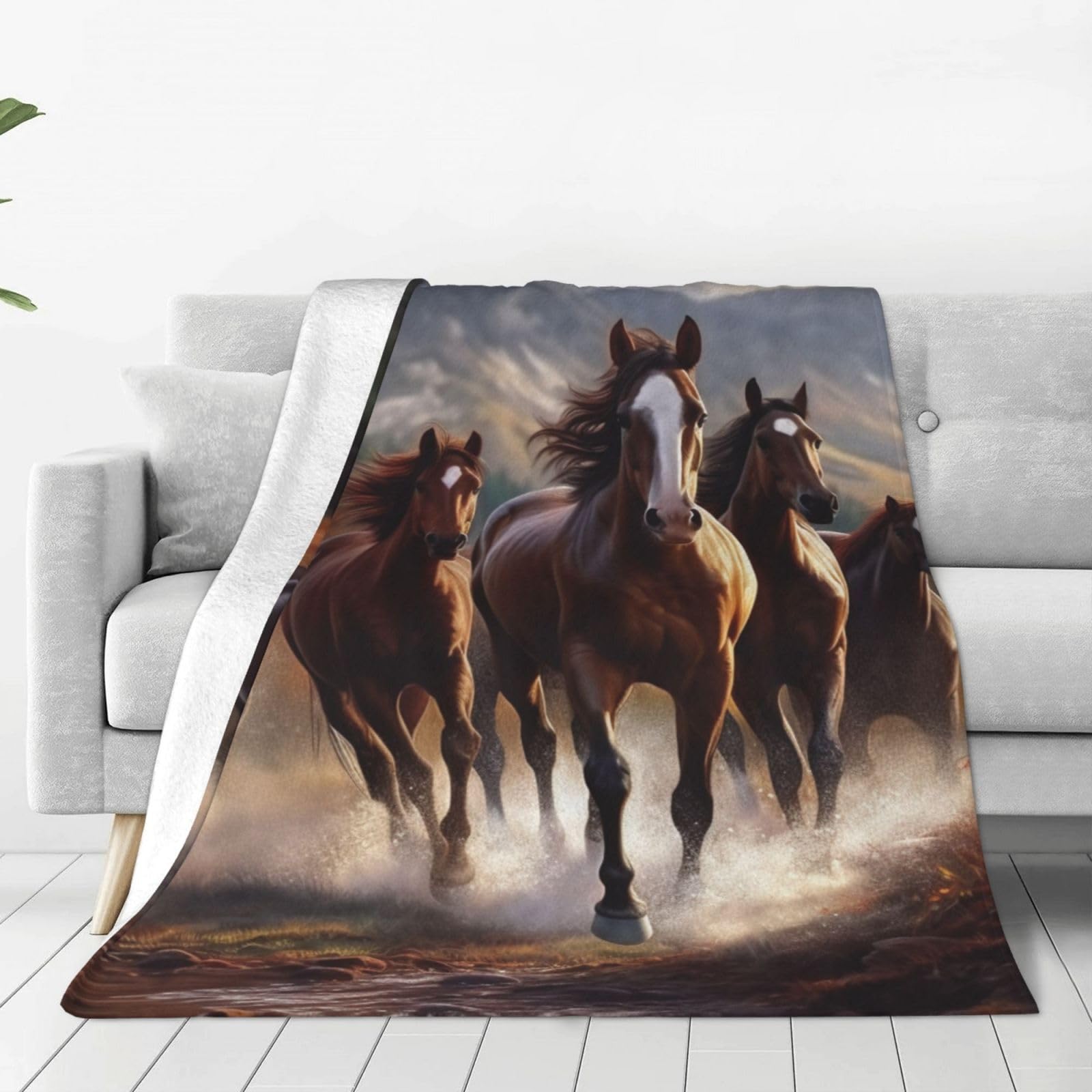 Couverture en flanelle chevaux grand plaid sofa lit salon doux