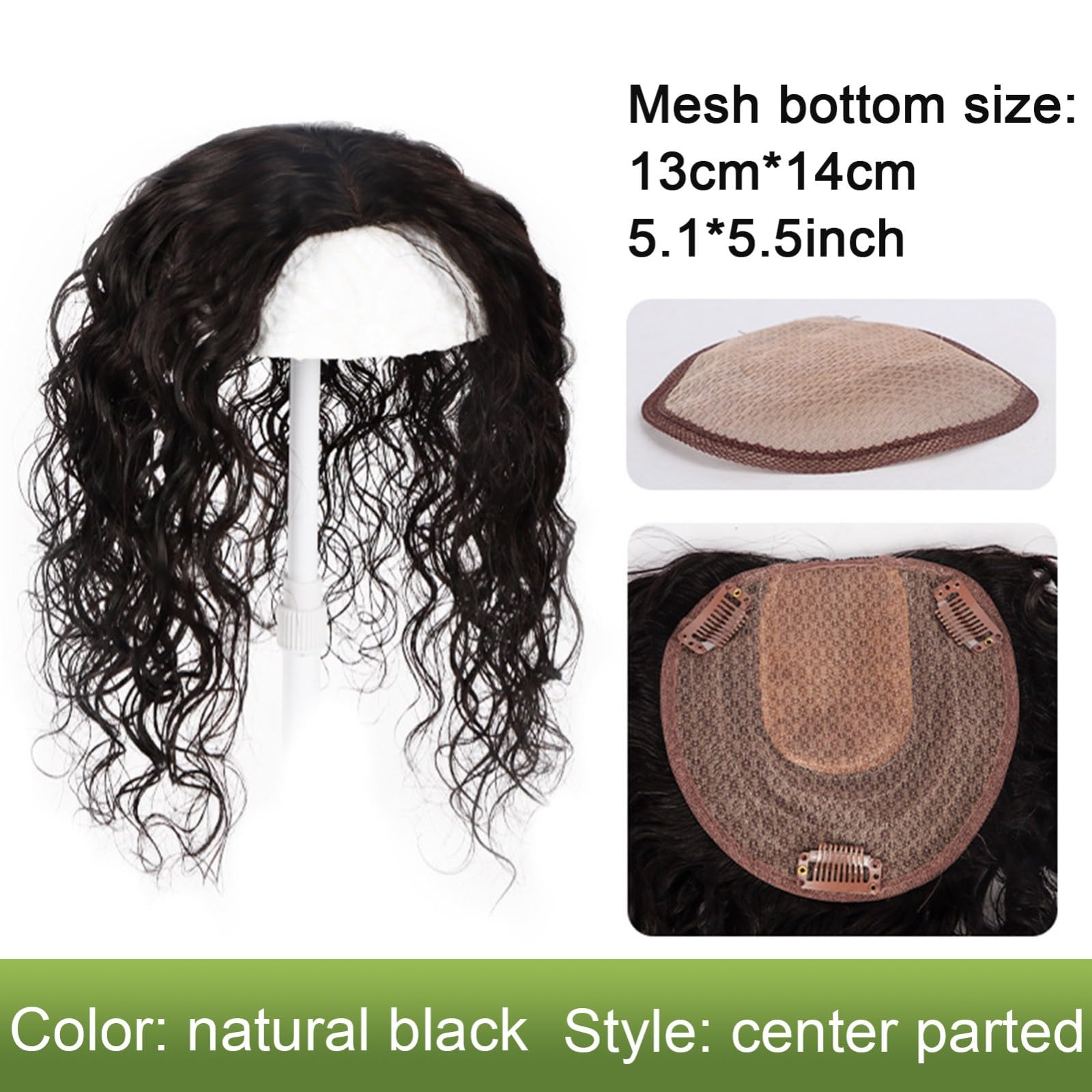 Echthaar-Topper für Frauen, 5,1 x 5,5 Zoll, U-förmige Seidentop-Basis, Clip-in-Top-Haarteile für dünner werdendes Haar(Black,Hair 40cm)