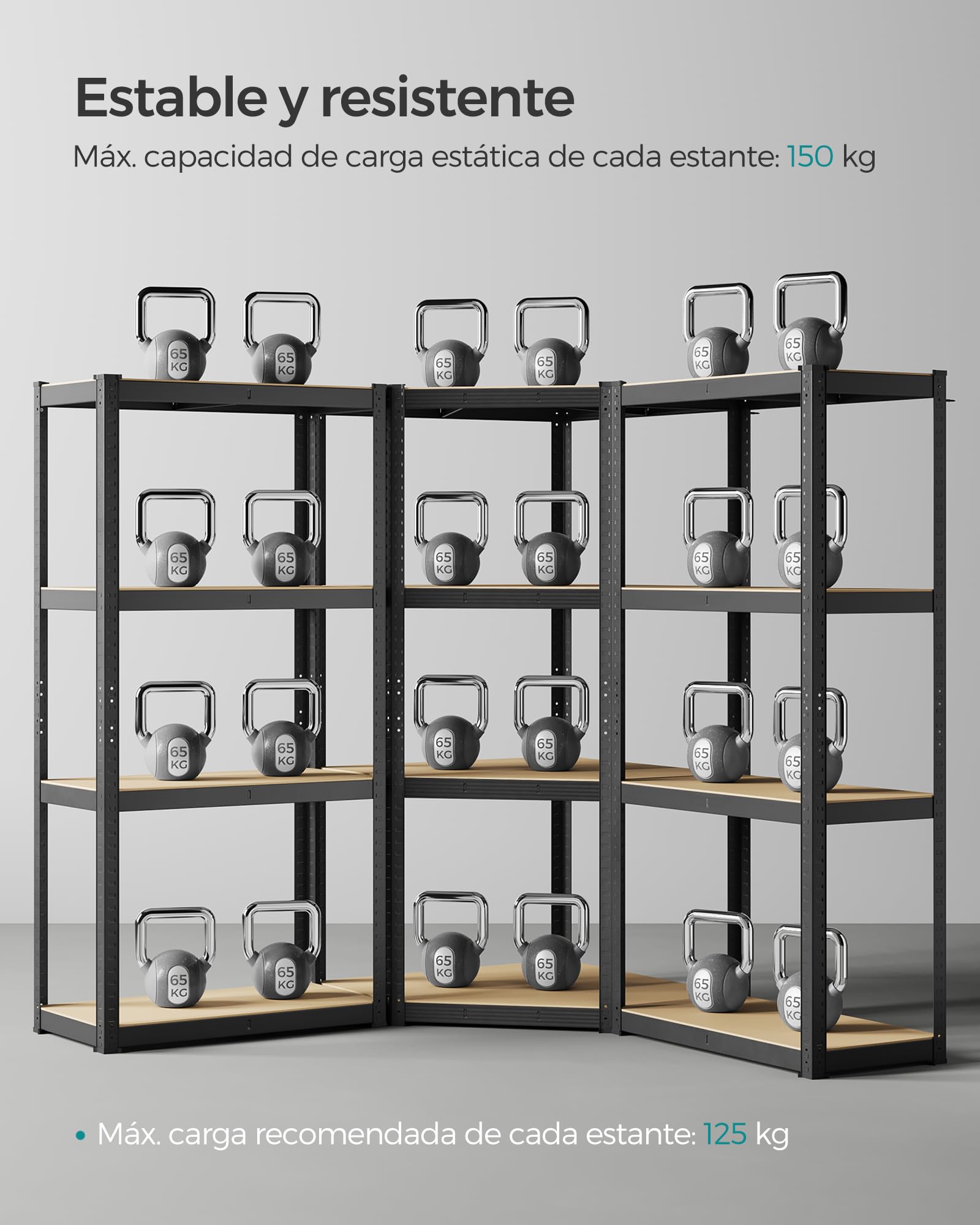 SONGMICS Estantería esquinera de 4 Niveles, estantería de Garaje, estantería de Metal Resistente, para Garaje, trastero, almacén, Cargas de 1500 kg, Tinta Negra y Beige Natural GLR056B03