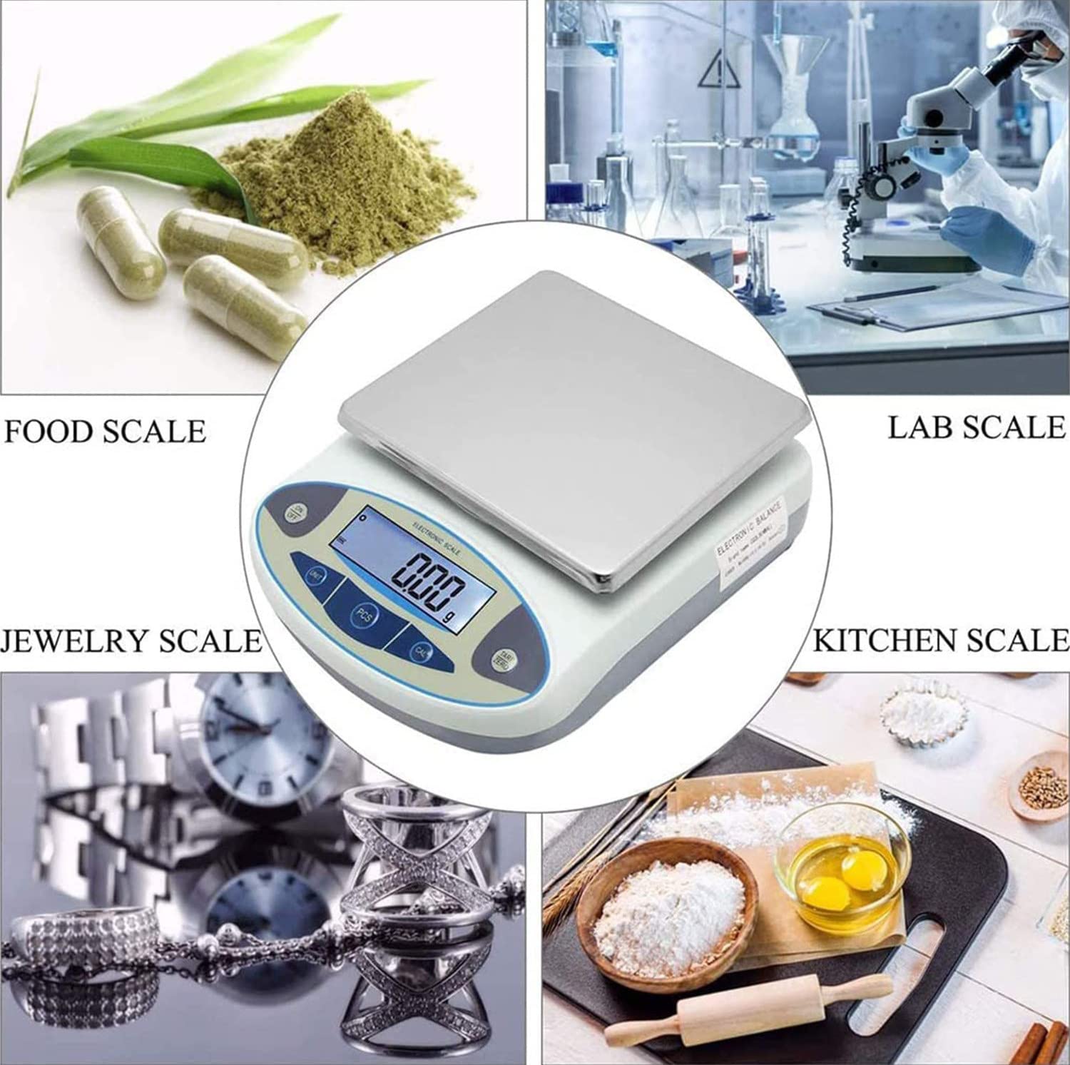 0.01g Báscula Electrónica De Alta Precisión Báscula De Cocina, Báscula De Medición Multifunción Digital, para Hornear Doméstica Supermercado Báscula,5000g/0.01g
