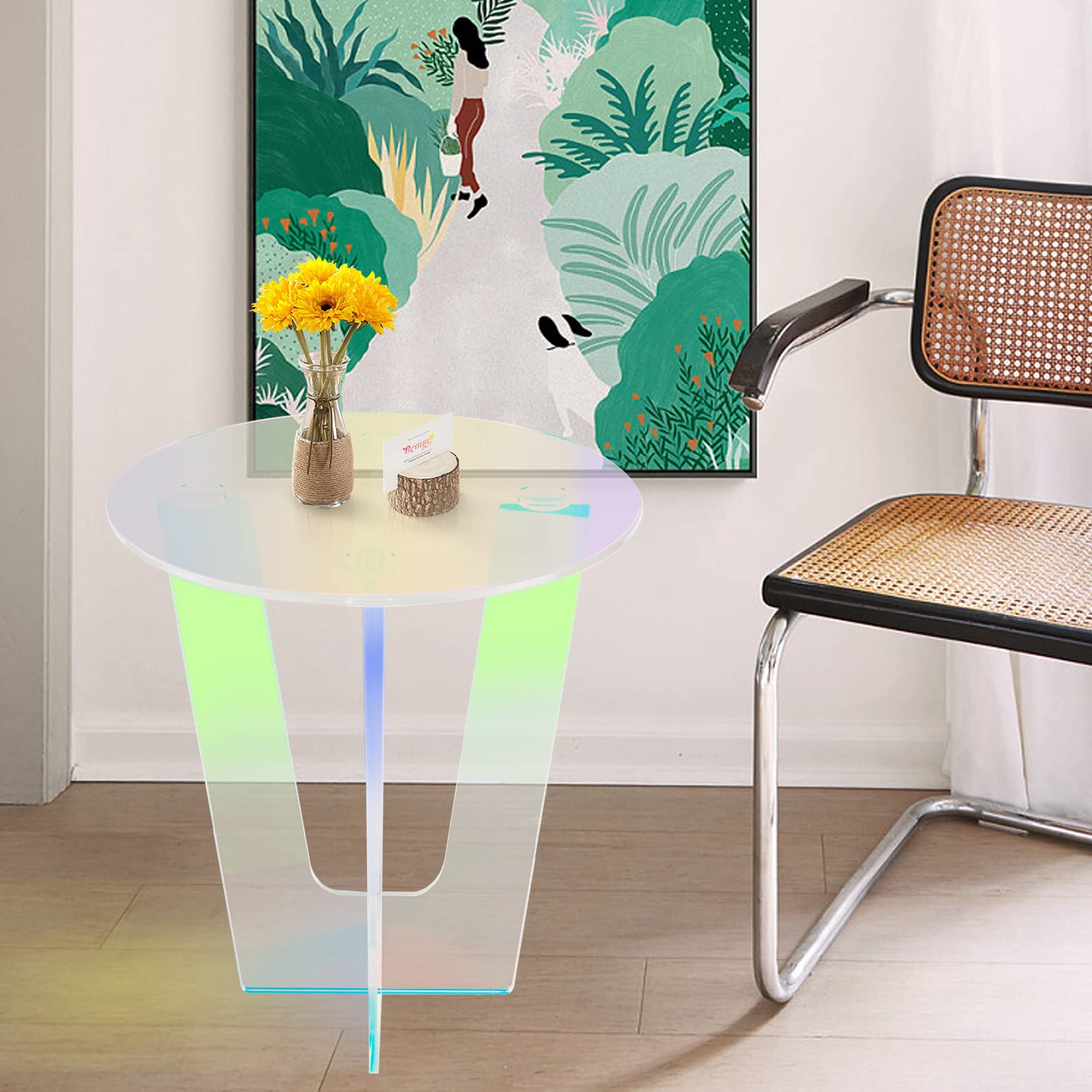 SuiYuLn Coffee Table, Round Iridescent Table,Clear Rainbow Acrylic Coffee Table,Iridescent Glass Table Round Table for Home Living Room