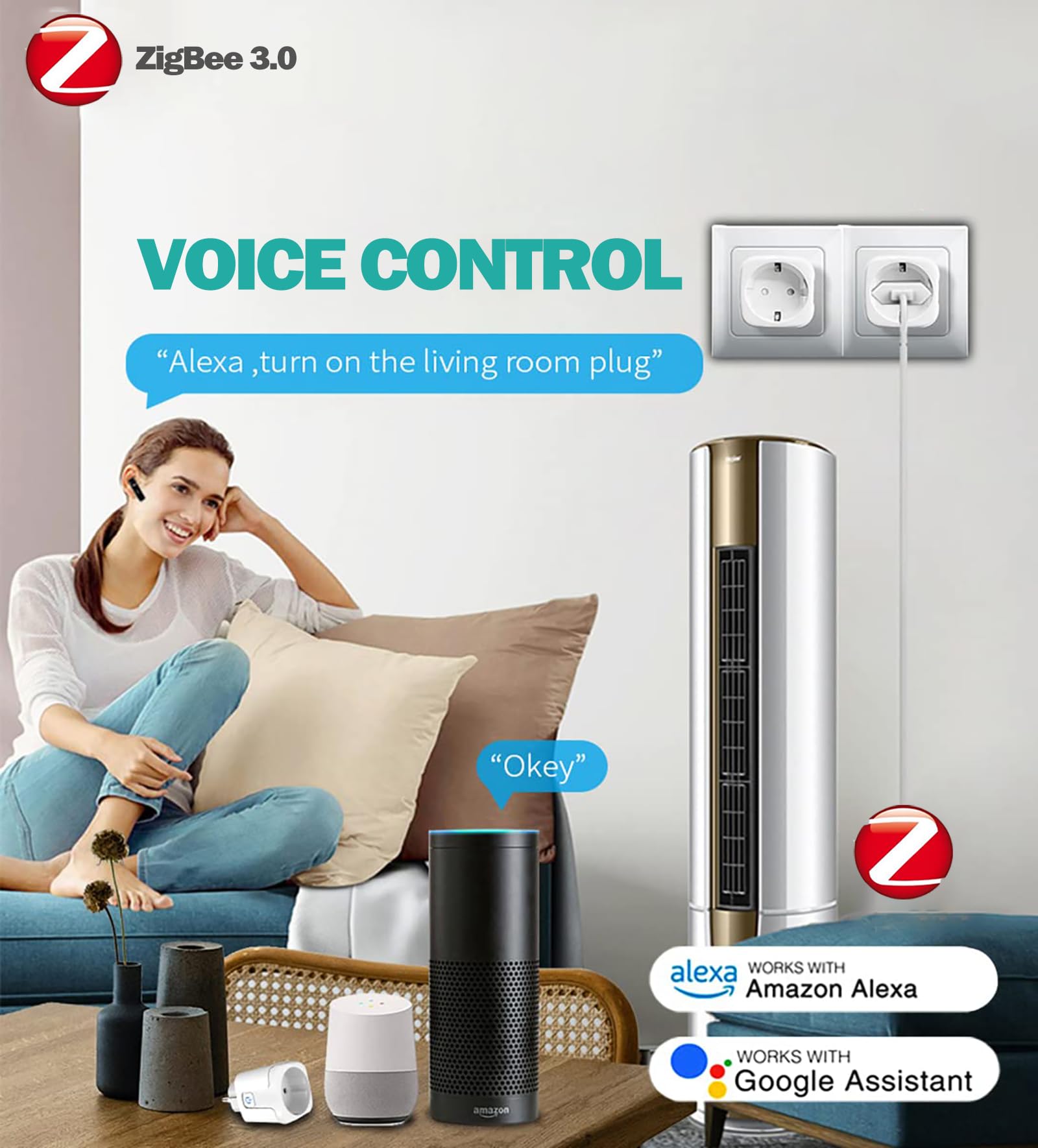 Zigbee - Enchufe inteligente con medición de consumo, compatible con Alexa, Google Home, Smart Life, 2MQTT (4 unidades)