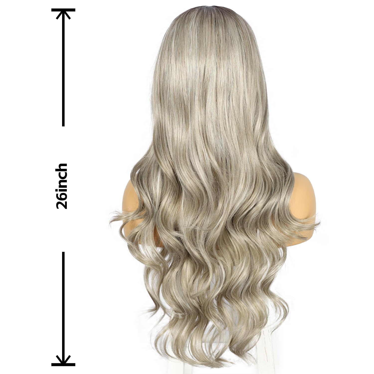 Sapphirewigs Grigio 13x4 parrucca anteriore in pizzo sintetico onda del corpo Parrucca Partito Data Indossare quotidianamente Parrucca dall'aspetto naturale 26 pollici