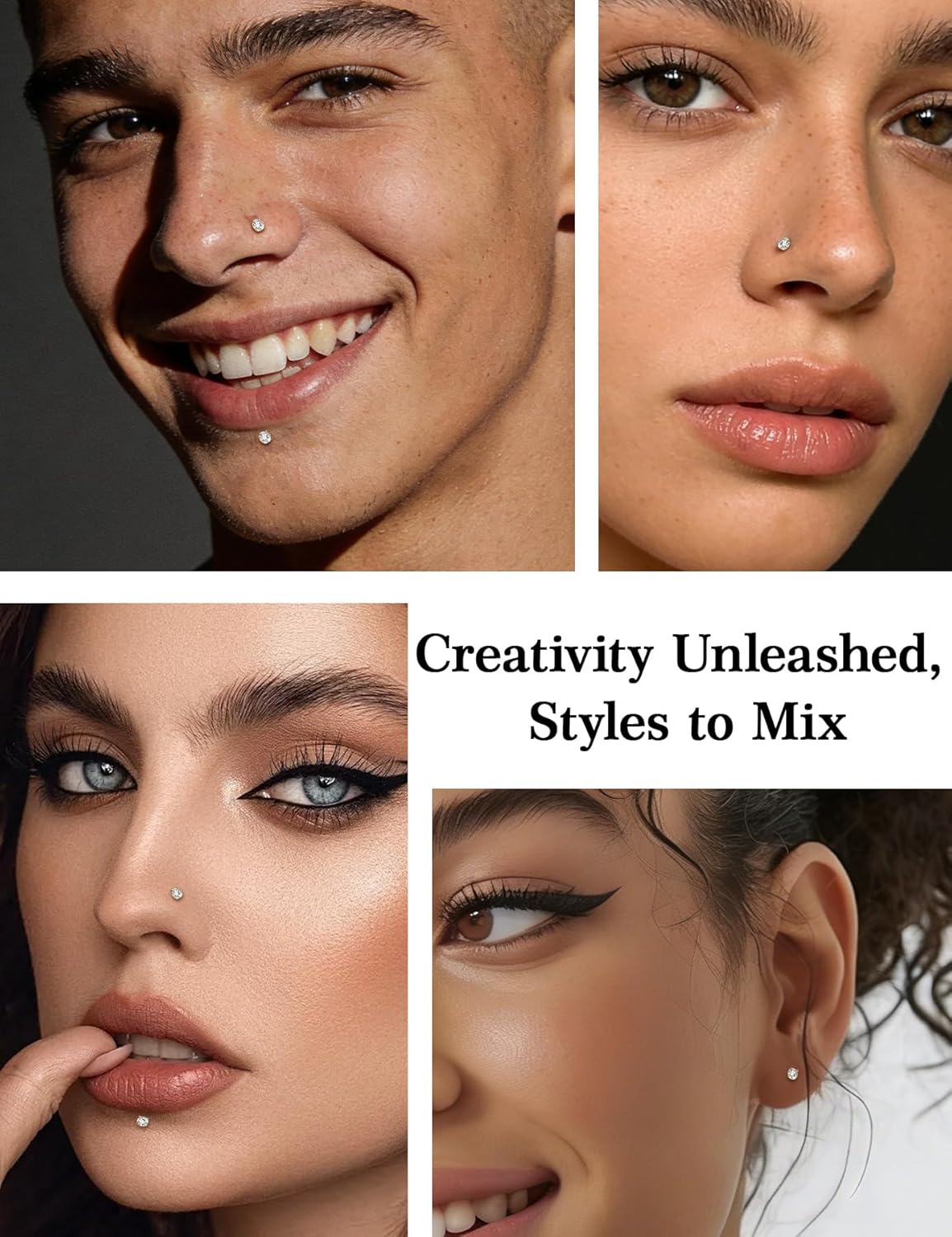 sayata 6PC 20G Moissanite Nose Rings and Studs for Women & Men, Hypoallergenic 925 Sterling Silver L-Shaped Nose Stud, Corkscrew Nose Piercing Nose Studs