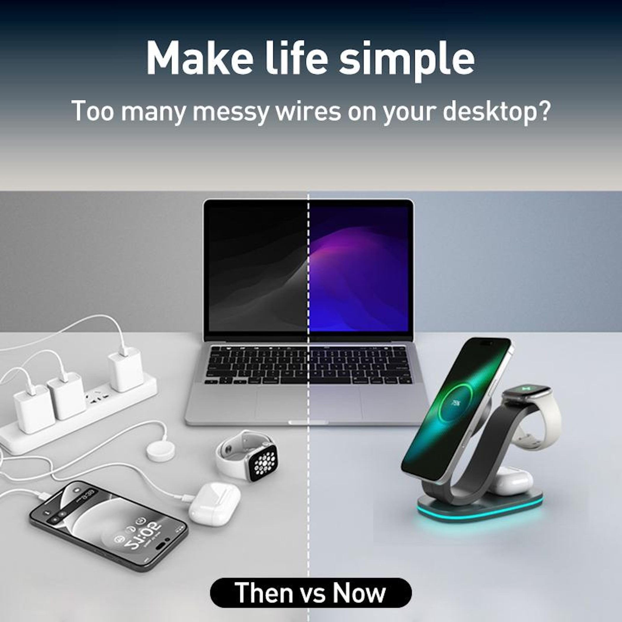 Wigento Station de charge universelle 3 en 1 sans fil pour smartphone, montre, casque, chargeur