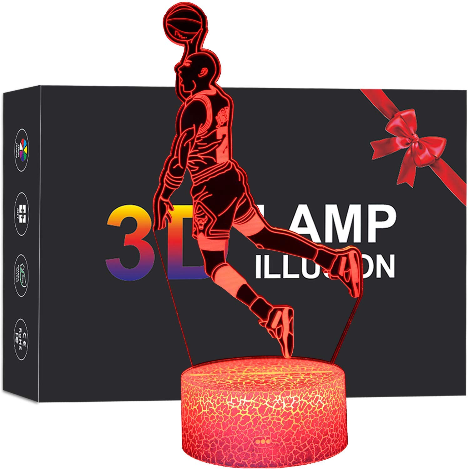 MELAO Basketball 3D Led Illusion Lamp Slam Dunk Night Light for Kids Remote & Smart Touch 16 Colors Changing Shooting A Basket Toys Gifts for Basketball Lovers