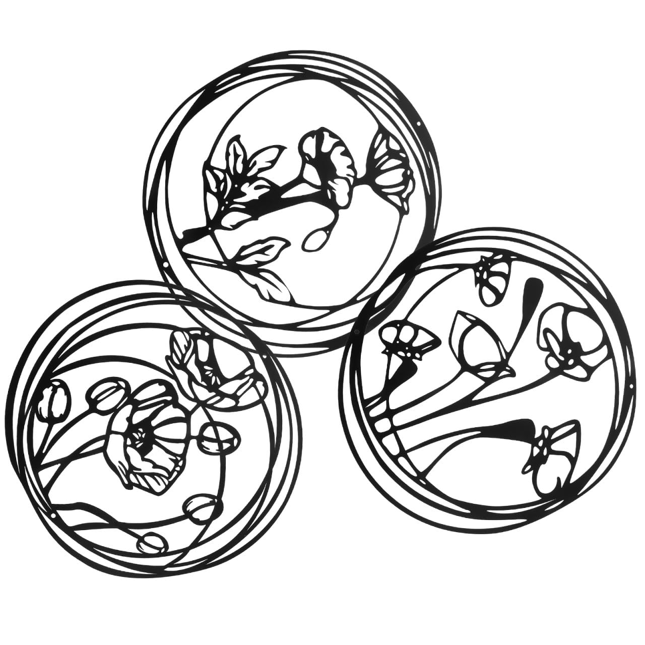 Amosfun Decorazione Murale in Ferro Nero a Fiore, Set 3 Pezzi