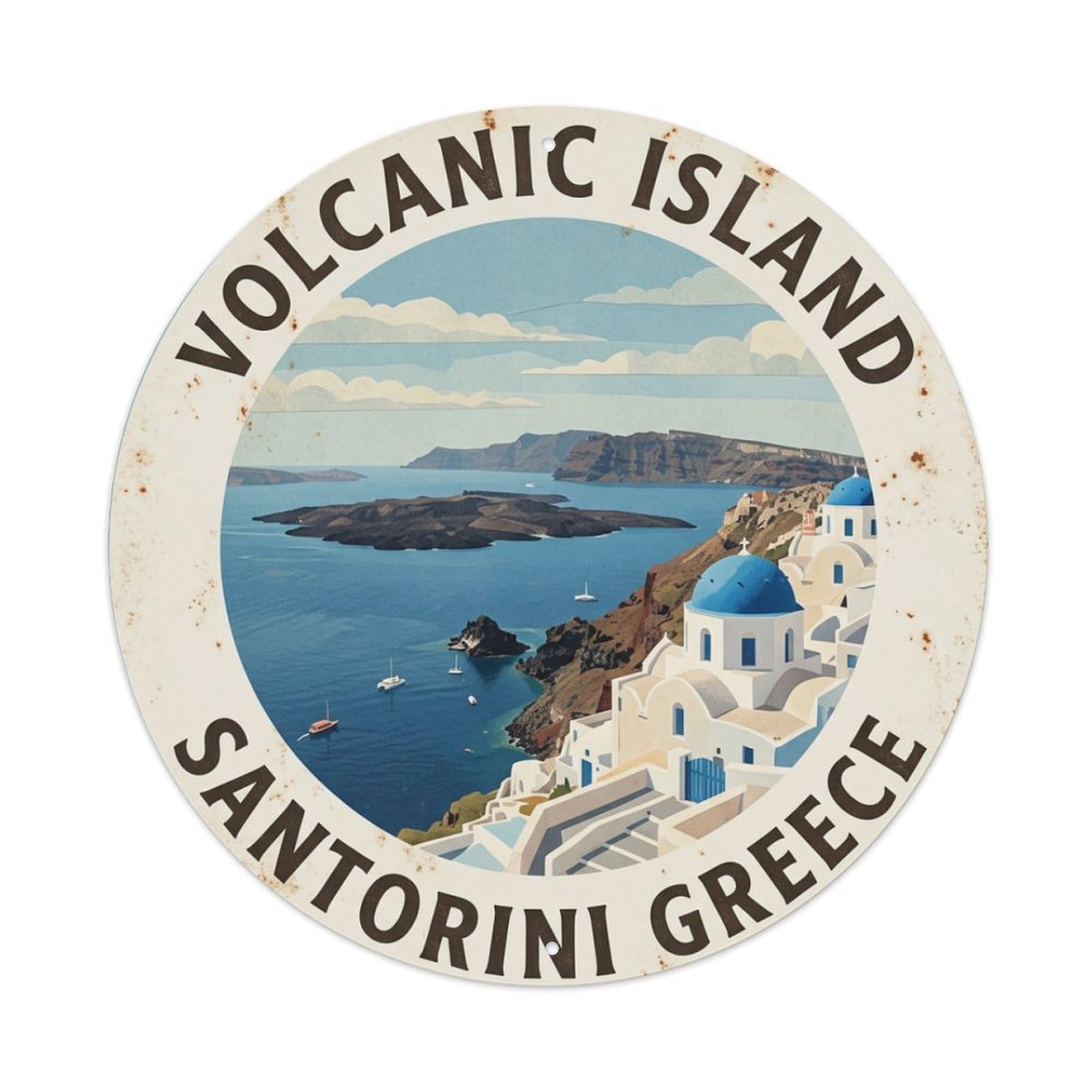 Galvaxio Style Vintage Travel Volcanic Santorini Island Metal Tin Sign