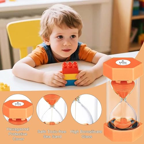 Miniatura 8 de YLTIMER Temporizador de arena de 5 minutos para niños, reloj de arena octágono irrompible, reloj de arena de plástico de 5 minutos, reloj de arena