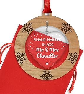 Finally Mr and Mrs Married In 2021 Christmas Ornament Decoration, PERSONALISED 1st First Christmas As Mr & Mrs Ornament, First Christmas Husband Wife, Wood Acrylic Christmas Ornament, With Red Bag