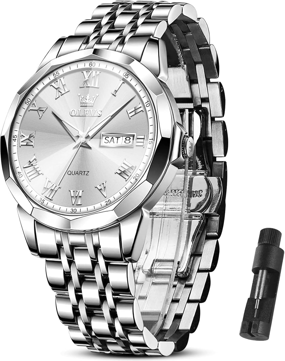 OLEVS Watch Men Luxury Watches for Men （Silver/Gold/Blue/Black）(Diamond/Roman Numeral/Arabic Numeral) Dial Watches Stainless Steel Watch Date Waterproof Dress Casual Reloj